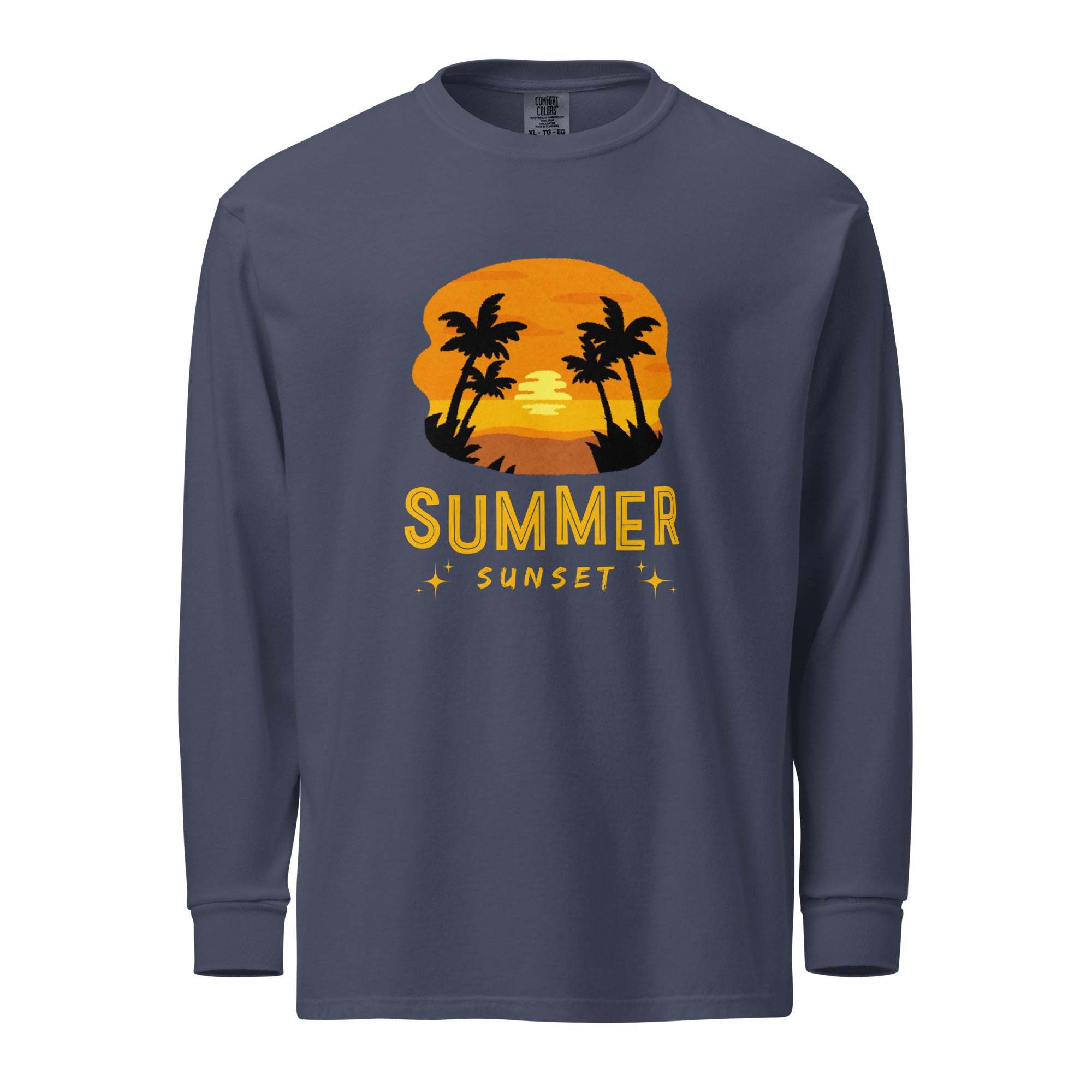Unisex Garment-dyed heavyweight long-sleeve shirt | Summer Sunset long-sleeve shirt AwRans Clothing unisex-garment-dyed-heavyweight-long-sleeve-shirt-navy-front-67eaae92266d1