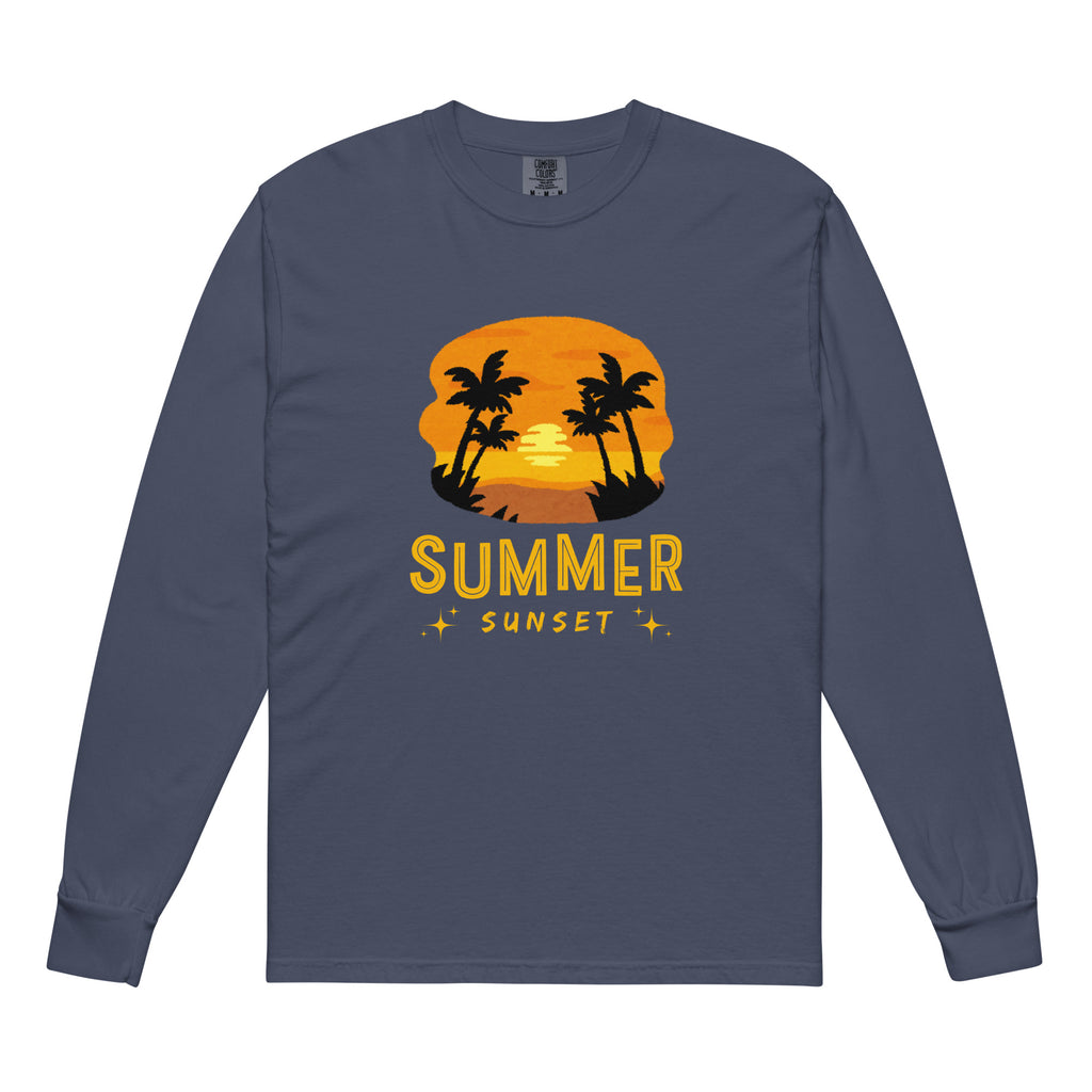 Unisex Garment-dyed heavyweight long-sleeve shirt | Summer Sunset long-sleeve shirt AwRans Clothing unisex-garment-dyed-heavyweight-long-sleeve-shirt-navy-front-67eaae927204b