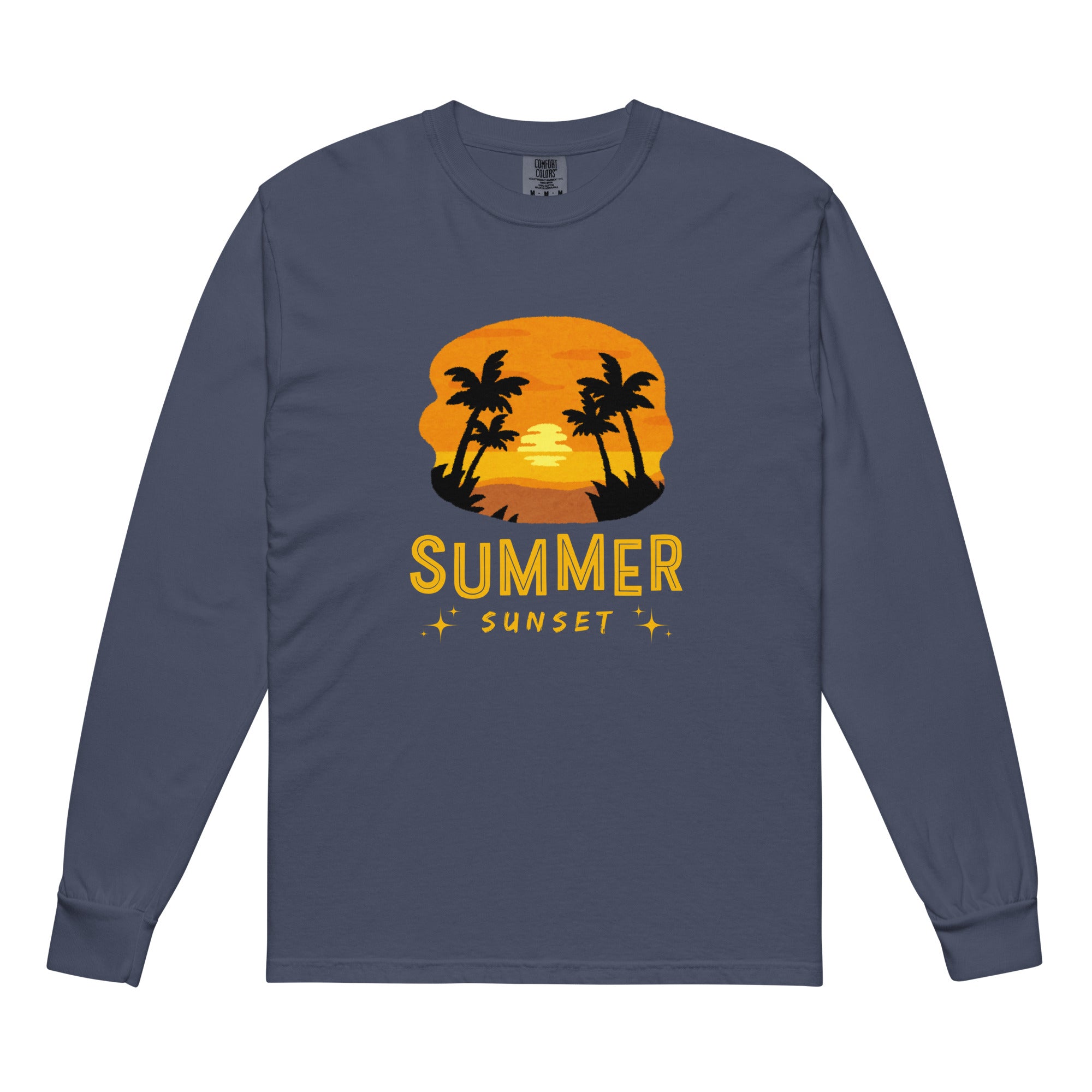 Unisex Garment-dyed heavyweight long-sleeve shirt | Summer Sunset long-sleeve shirt AwRans Clothing unisex-garment-dyed-heavyweight-long-sleeve-shirt-navy-front-67eaae927204b