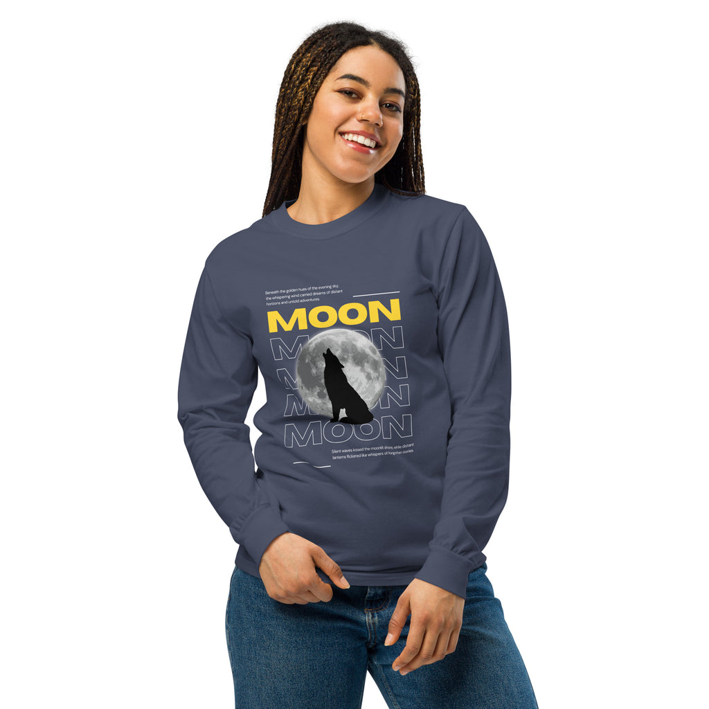 Unisex Garment-dyed heavyweight long-sleeve shirt | Moon long-sleeve shirt AwRans Clothing unisex-garment-dyed-heavyweight-long-sleeve-shirt-navy-front-67eaaf4121ccd