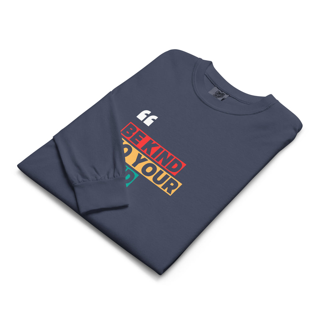 Unisex Garment-dyed heavyweight long-sleeve shirt | Be Kind To Your Mind long-sleeve shirt AwRans Clothing unisex-garment-dyed-heavyweight-long-sleeve-shirt-navy-front-67eaaff1698f2