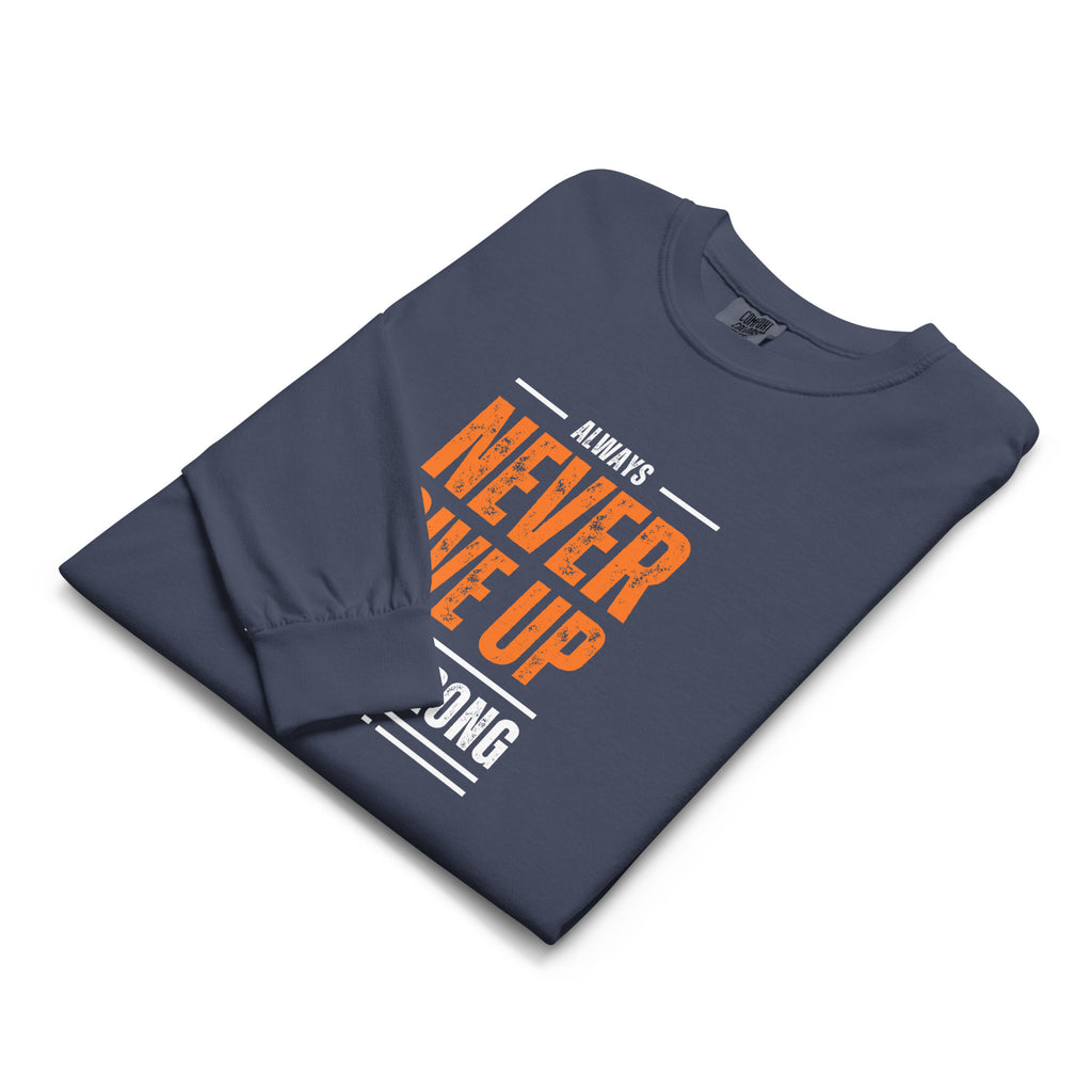 Unisex Garment-dyed heavyweight long-sleeve shirt | Always Never Give Up Stay Strong long-sleeve shirt AwRans Clothing unisex-garment-dyed-heavyweight-long-sleeve-shirt-navy-front-67eab0a3c1740