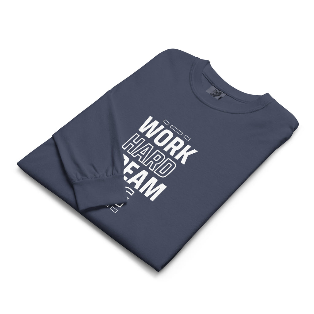 Unisex Garment-dyed heavyweight long-sleeve shirt | Work Hard , Dream Big long-sleeve shirt AwRans Clothing unisex-garment-dyed-heavyweight-long-sleeve-shirt-navy-front-67eab157aaa83