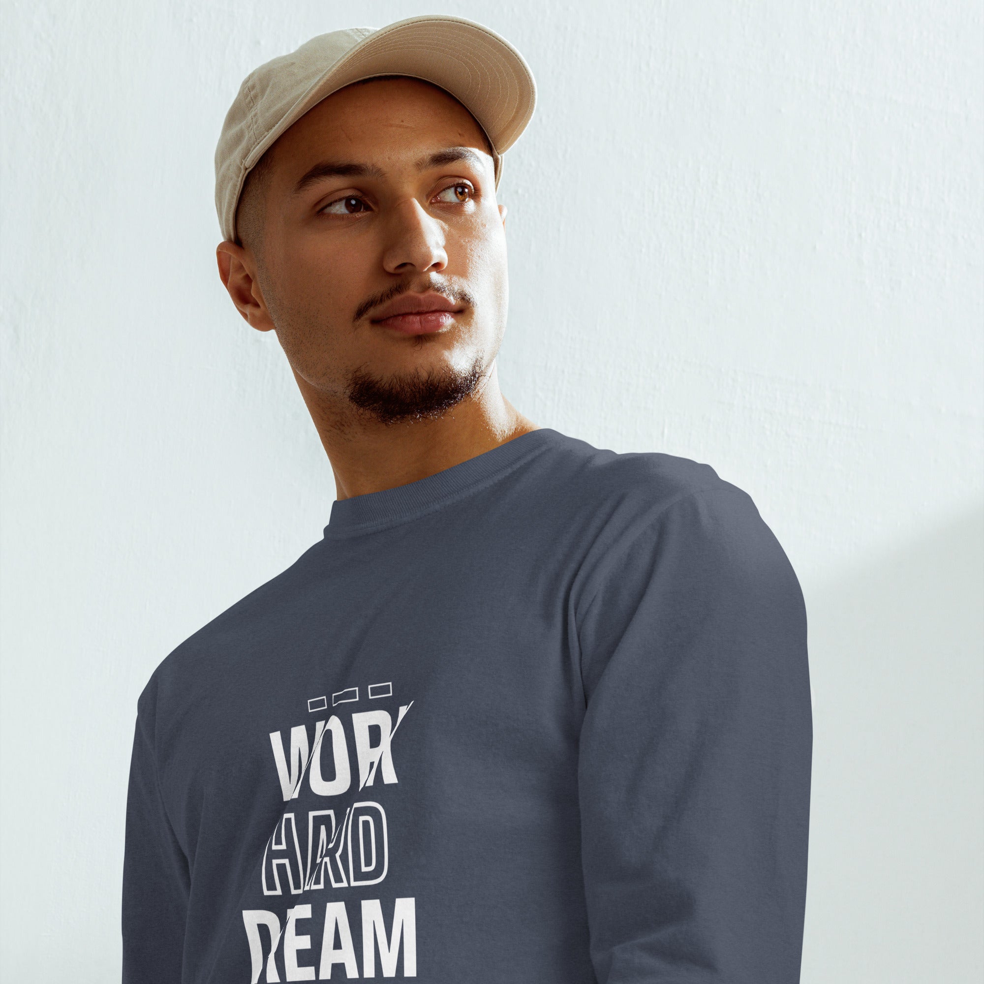 Unisex Garment-dyed heavyweight long-sleeve shirt | Work Hard , Dream Big long-sleeve shirt AwRans Clothing unisex-garment-dyed-heavyweight-long-sleeve-shirt-navy-front-67eab157aafc9
