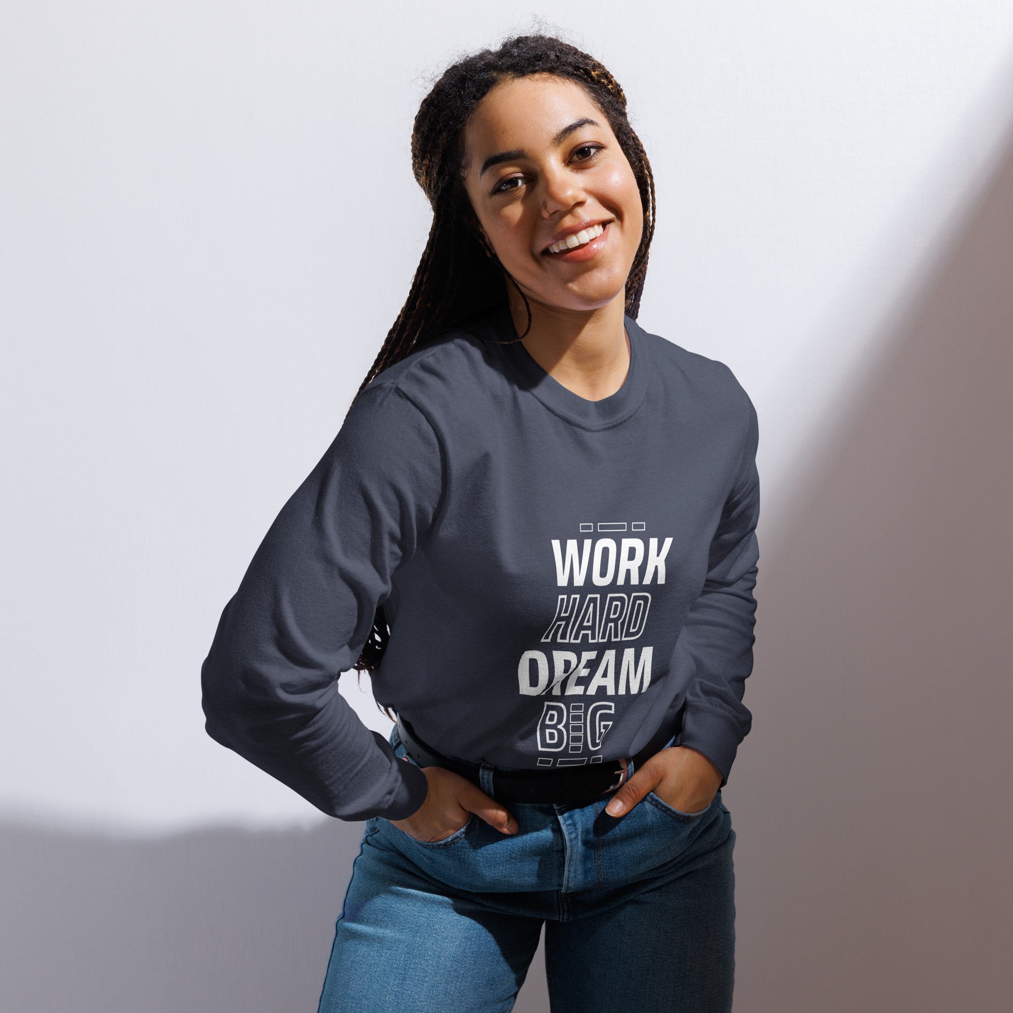 Unisex Garment-dyed heavyweight long-sleeve shirt | Work Hard , Dream Big long-sleeve shirt AwRans Clothing unisex-garment-dyed-heavyweight-long-sleeve-shirt-navy-front-67eab157ab4b9