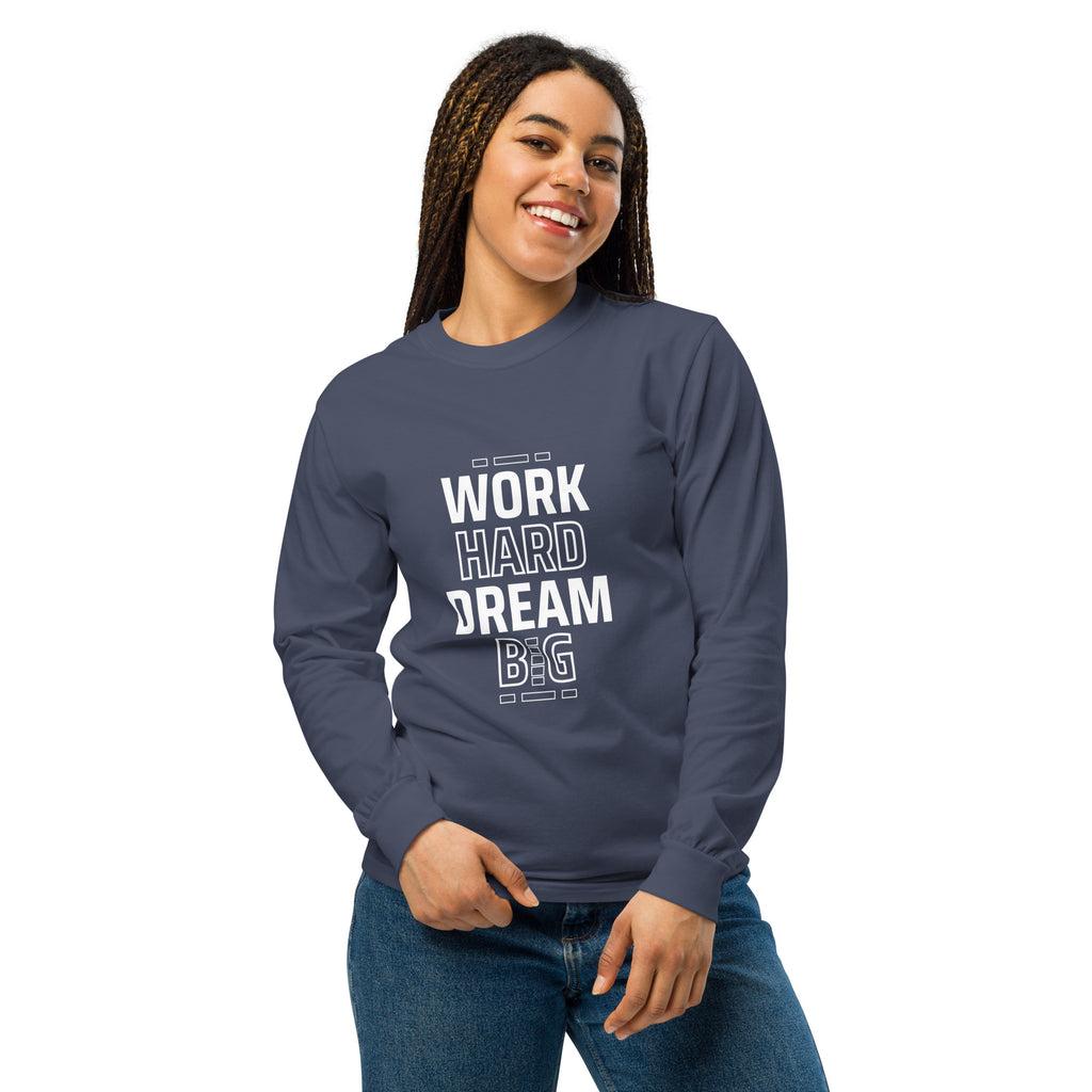 Unisex Garment-dyed heavyweight long-sleeve shirt | Work Hard , Dream Big long-sleeve shirt AwRans Clothing unisex-garment-dyed-heavyweight-long-sleeve-shirt-navy-front-67eab157ad1c6