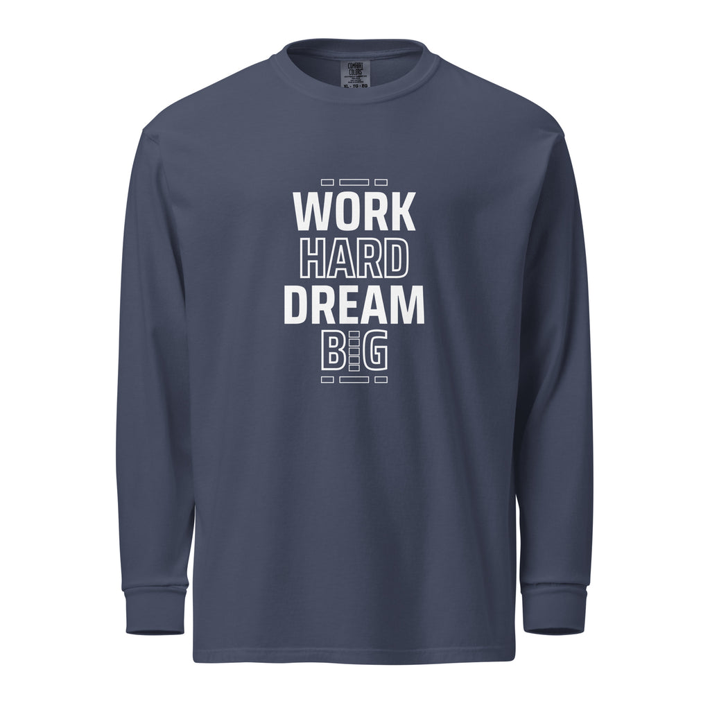 Unisex Garment-dyed heavyweight long-sleeve shirt | Work Hard , Dream Big long-sleeve shirt AwRans Clothing unisex-garment-dyed-heavyweight-long-sleeve-shirt-navy-front-67eab157adfc2