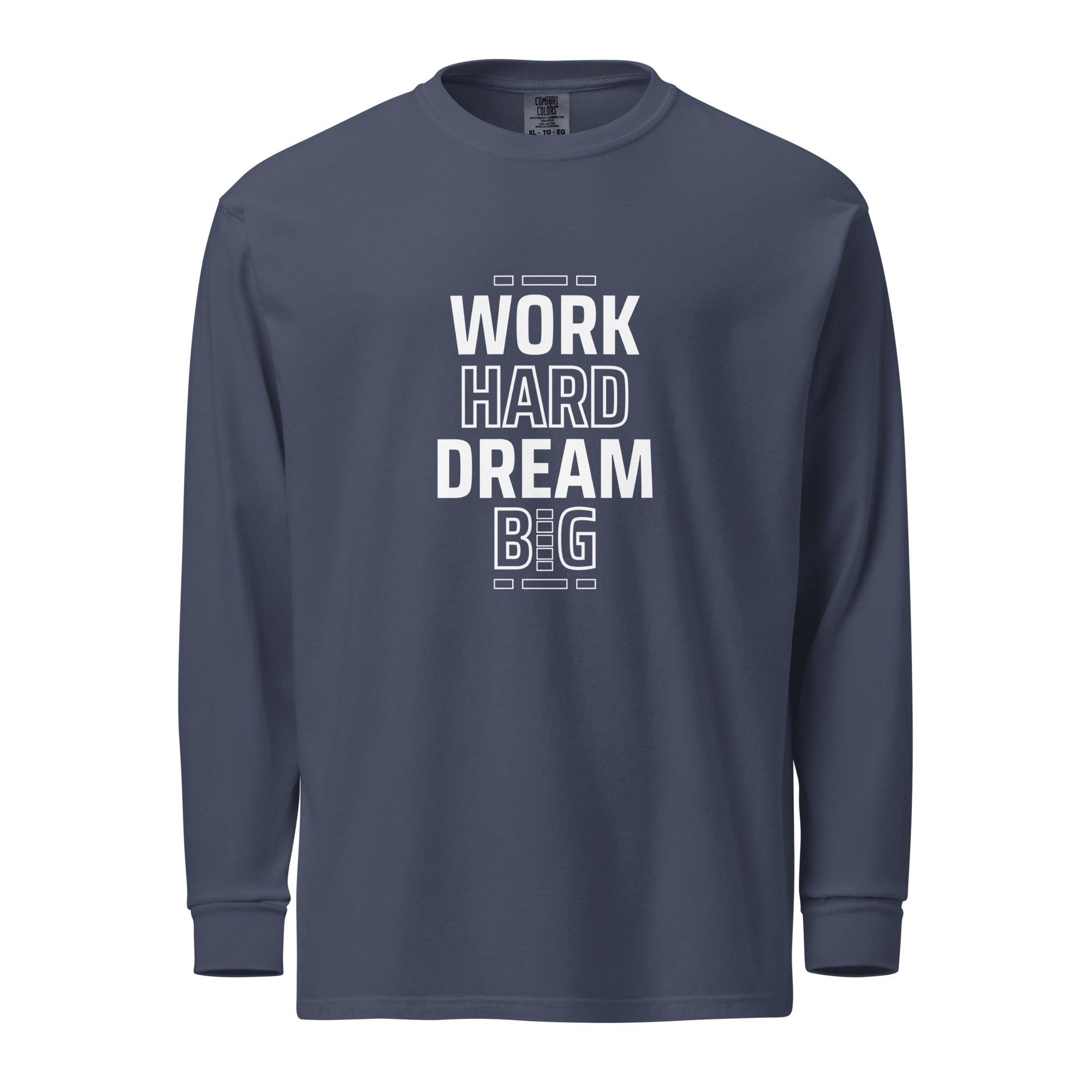 Unisex Garment-dyed heavyweight long-sleeve shirt | Work Hard , Dream Big long-sleeve shirt AwRans Clothing unisex-garment-dyed-heavyweight-long-sleeve-shirt-navy-front-67eab157adfc2