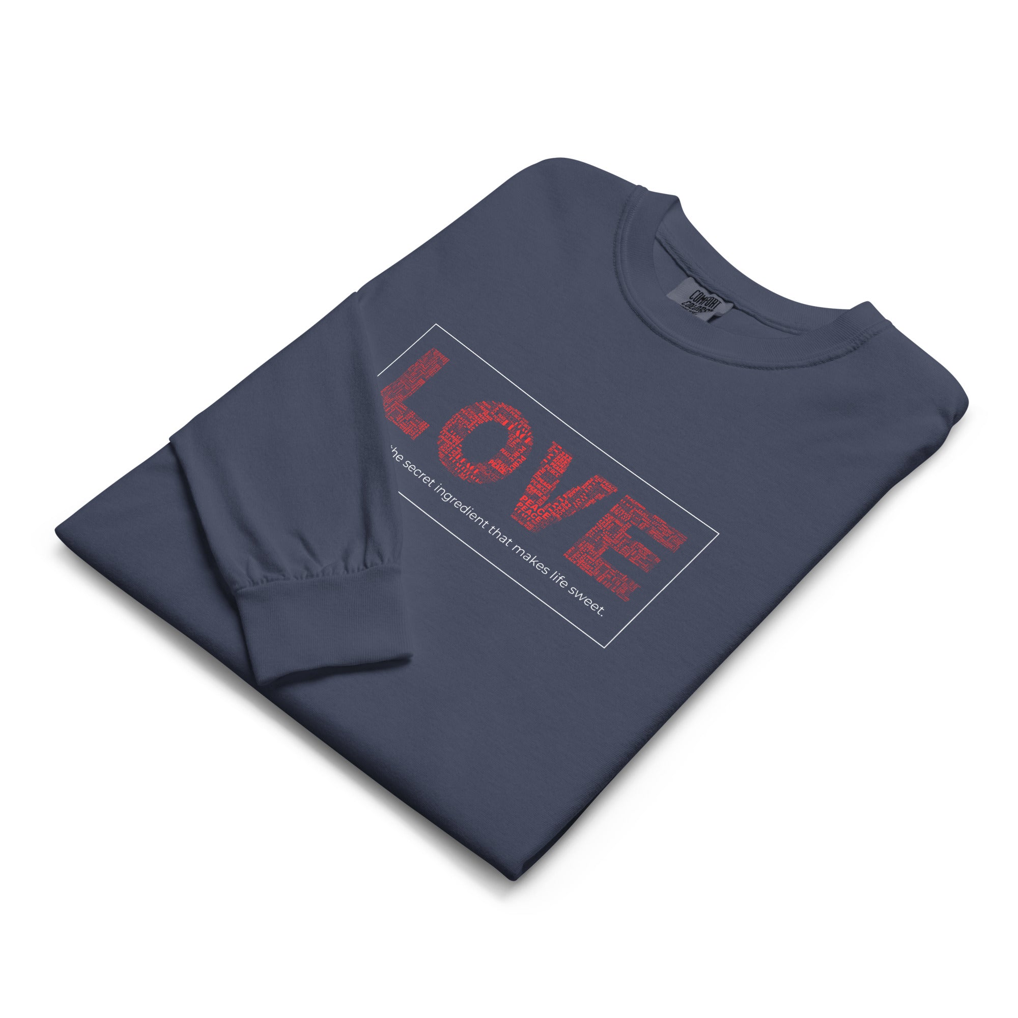 Unisex Garment-dyed heavyweight long-sleeve shirt | Love long-sleeve shirt AwRans Clothing unisex-garment-dyed-heavyweight-long-sleeve-shirt-navy-front-67eab20c7e188