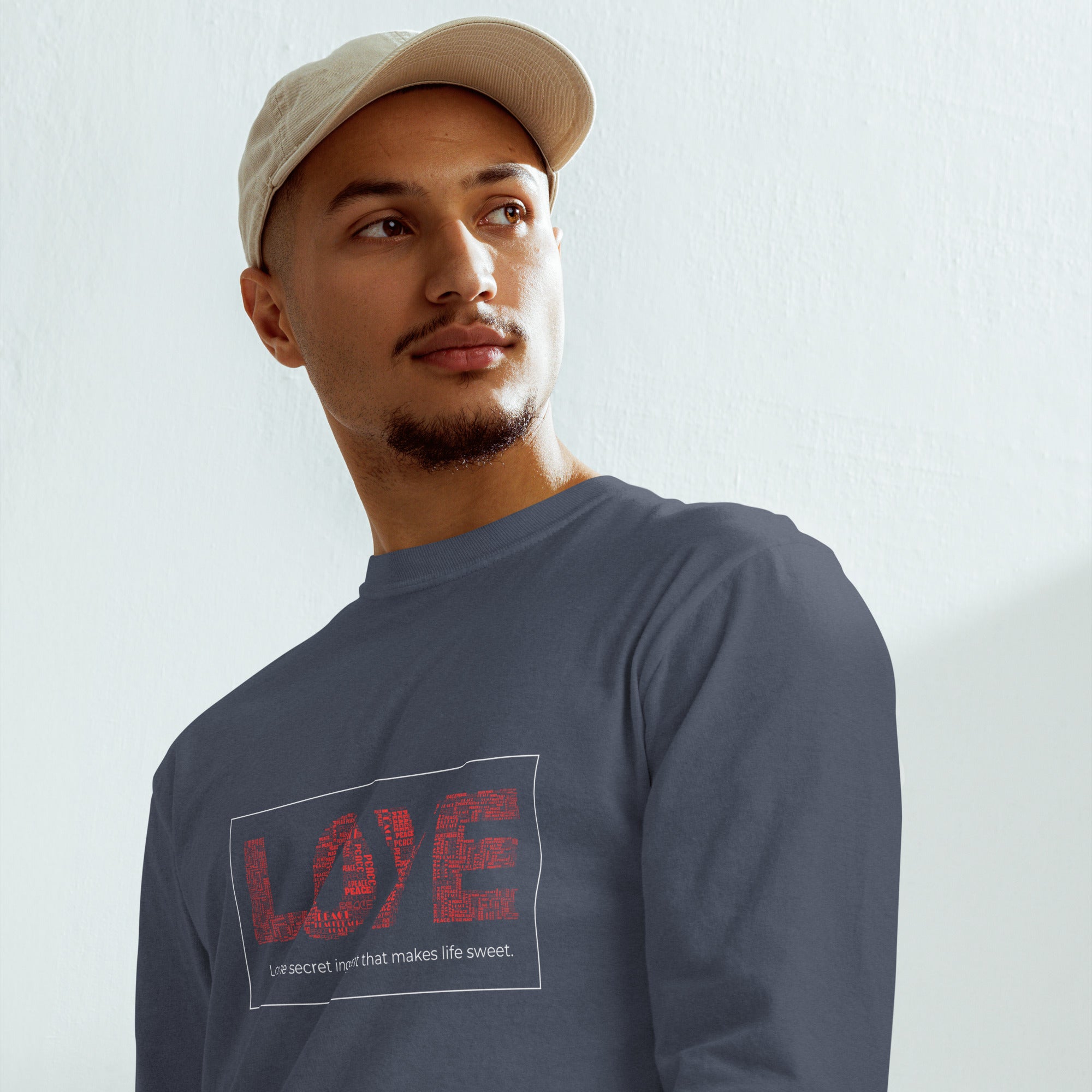 Unisex Garment-dyed heavyweight long-sleeve shirt | Love long-sleeve shirt AwRans Clothing unisex-garment-dyed-heavyweight-long-sleeve-shirt-navy-front-67eab20c7e94b