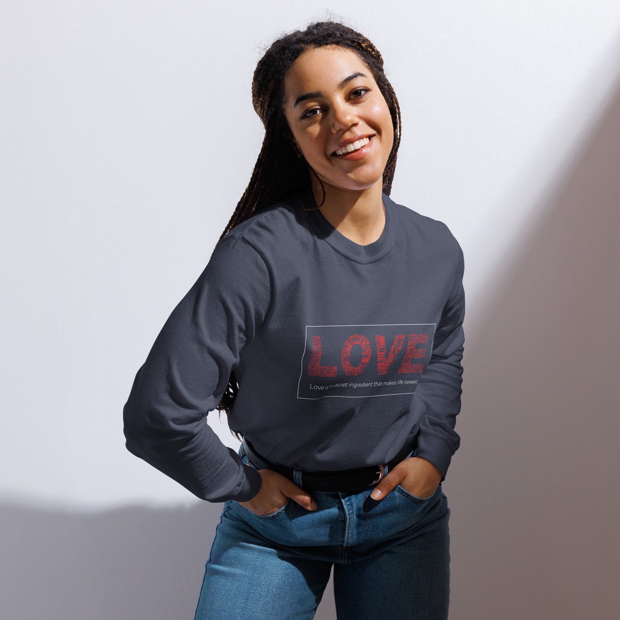 Unisex Garment-dyed heavyweight long-sleeve shirt | Love long-sleeve shirt AwRans Clothing unisex-garment-dyed-heavyweight-long-sleeve-shirt-navy-front-67eab20c7ef13
