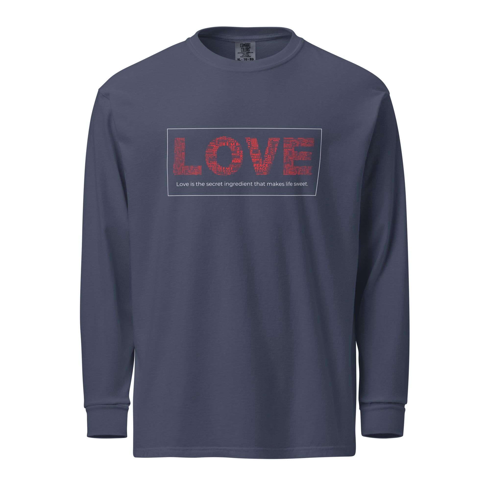 Unisex Garment-dyed heavyweight long-sleeve shirt | Love long-sleeve shirt AwRans Clothing unisex-garment-dyed-heavyweight-long-sleeve-shirt-navy-front-67eab20c82af6
