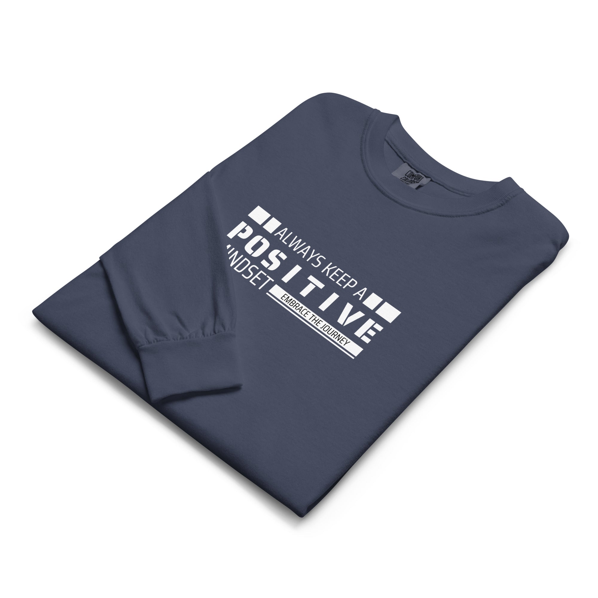 Unisex Garment-dyed heavyweight long-sleeve shirt | Always Keep A Positive Mindset long-sleeve shirt AwRans Clothing unisex-garment-dyed-heavyweight-long-sleeve-shirt-navy-front-67eab2c309794