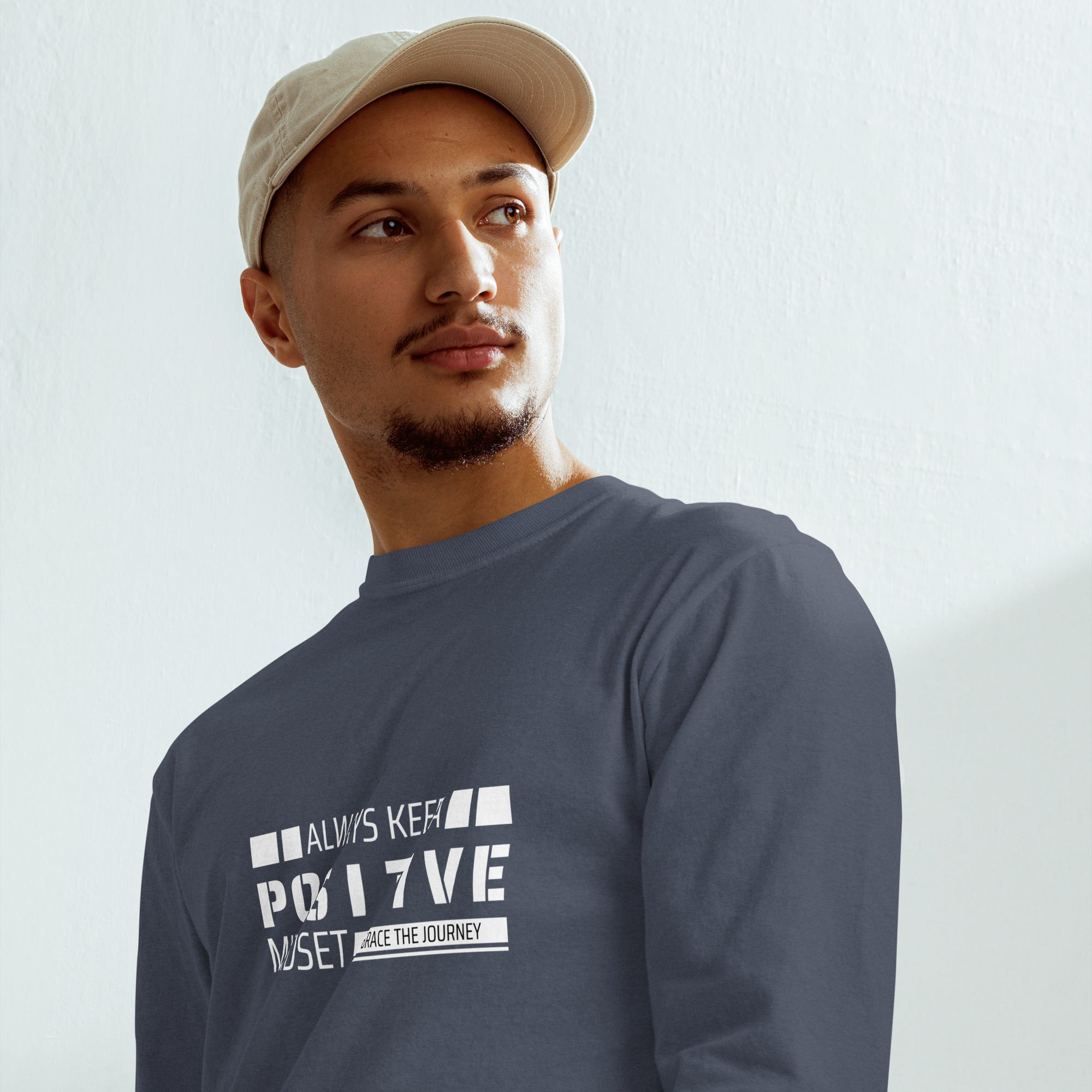 Unisex Garment-dyed heavyweight long-sleeve shirt | Always Keep A Positive Mindset long-sleeve shirt AwRans Clothing unisex-garment-dyed-heavyweight-long-sleeve-shirt-navy-front-67eab2c309d53