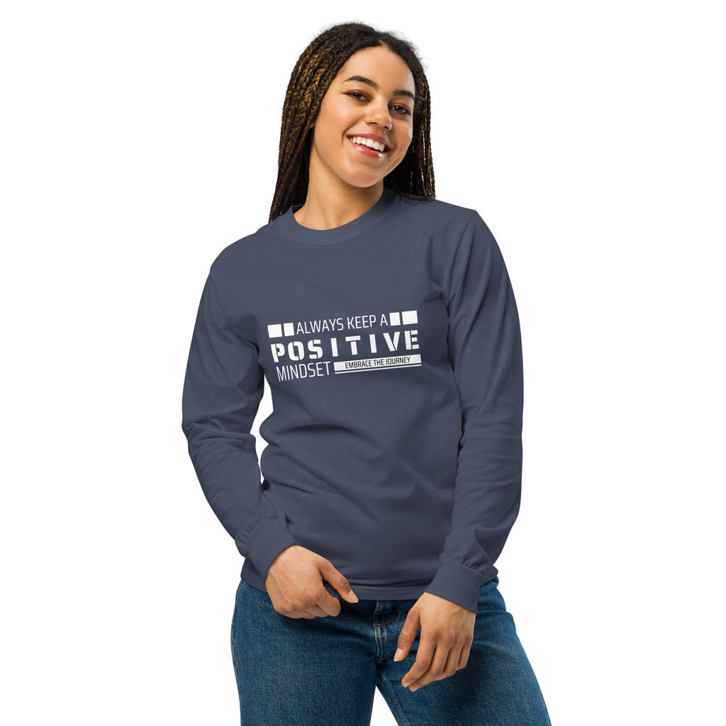 Unisex Garment-dyed heavyweight long-sleeve shirt | Always Keep A Positive Mindset long-sleeve shirt AwRans Clothing unisex-garment-dyed-heavyweight-long-sleeve-shirt-navy-front-67eab2c30c2d3