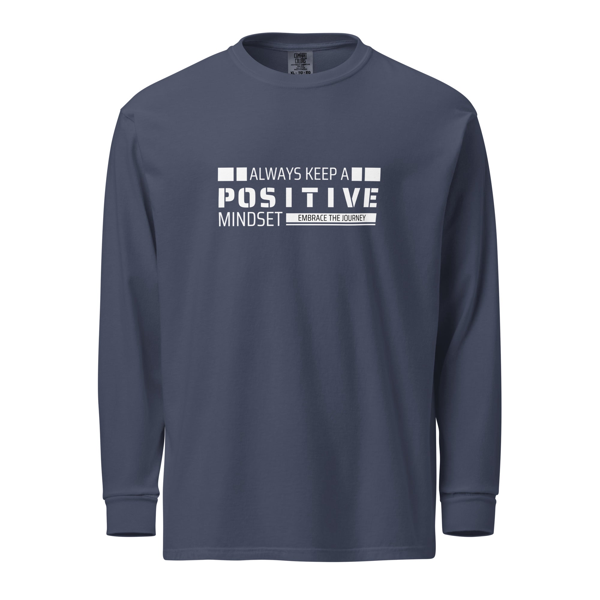 Unisex Garment-dyed heavyweight long-sleeve shirt | Always Keep A Positive Mindset long-sleeve shirt AwRans Clothing unisex-garment-dyed-heavyweight-long-sleeve-shirt-navy-front-67eab2c30d41e