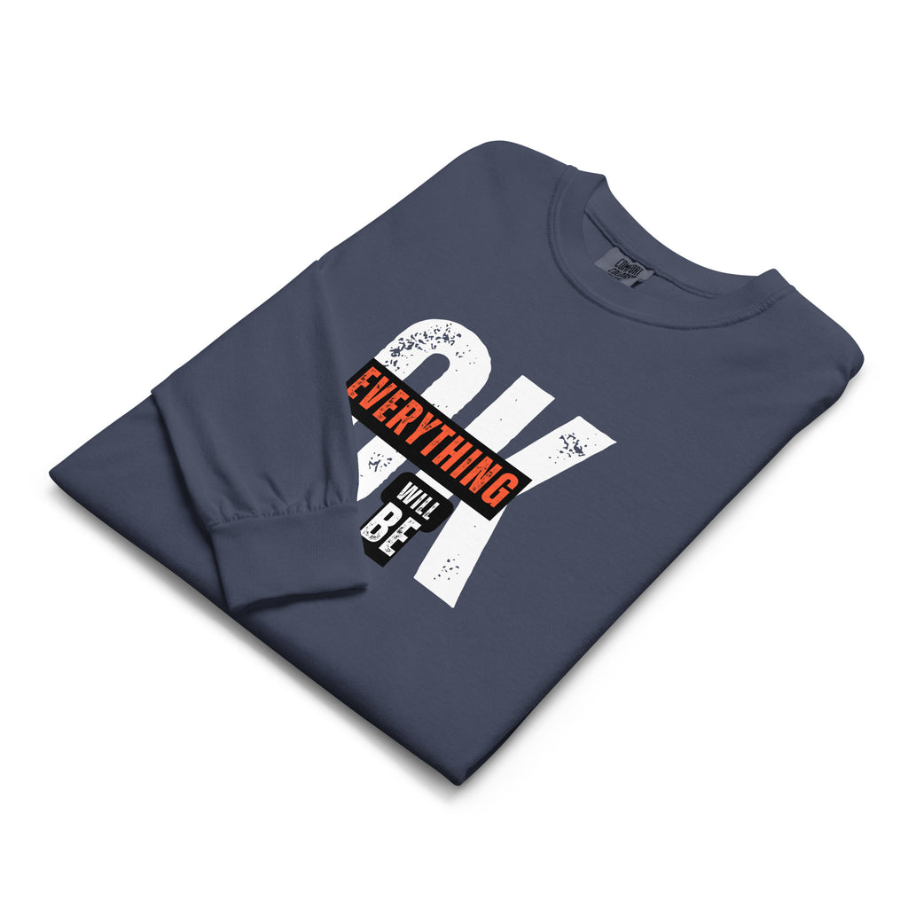 Unisex Garment-dyed heavyweight long-sleeve shirt | Everything Will Be Ok long-sleeve shirt AwRans Clothing unisex-garment-dyed-heavyweight-long-sleeve-shirt-navy-front-67eab378cbfd2