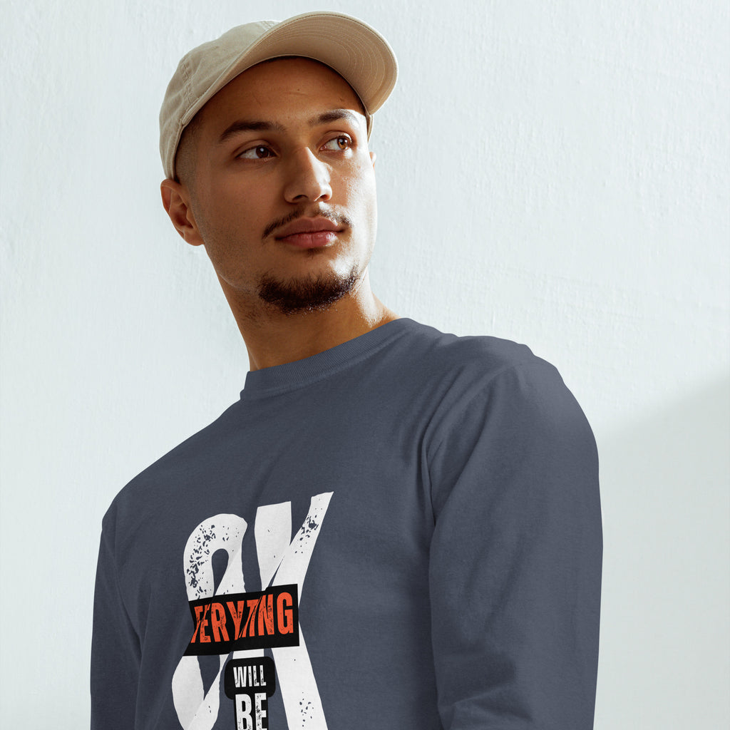 Unisex Garment-dyed heavyweight long-sleeve shirt | Everything Will Be Ok long-sleeve shirt AwRans Clothing unisex-garment-dyed-heavyweight-long-sleeve-shirt-navy-front-67eab378cc527