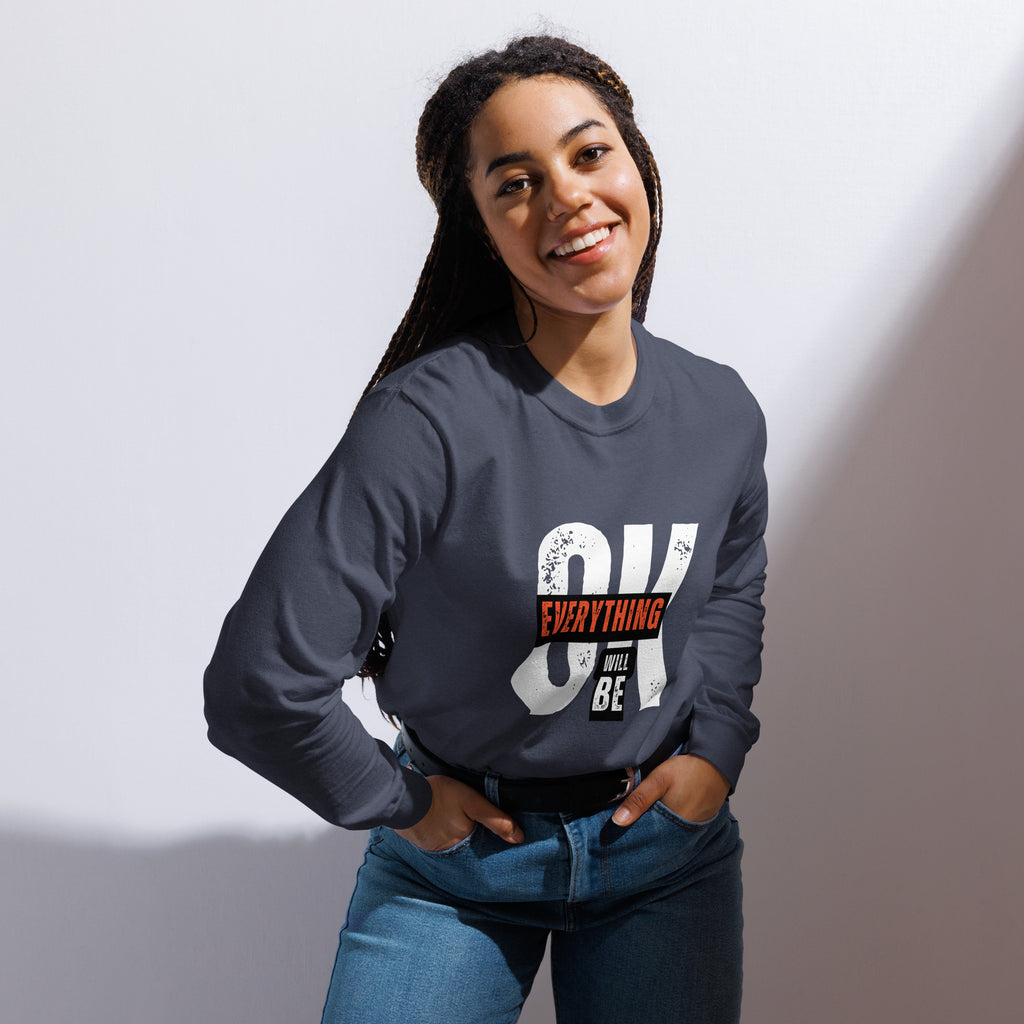 Unisex Garment-dyed heavyweight long-sleeve shirt | Everything Will Be Ok long-sleeve shirt AwRans Clothing unisex-garment-dyed-heavyweight-long-sleeve-shirt-navy-front-67eab378cca60