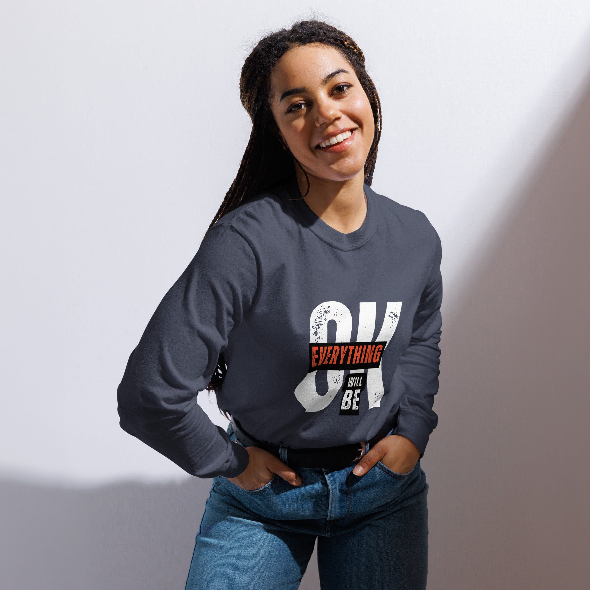 Unisex Garment-dyed heavyweight long-sleeve shirt | Everything Will Be Ok long-sleeve shirt AwRans Clothing unisex-garment-dyed-heavyweight-long-sleeve-shirt-navy-front-67eab378cca60