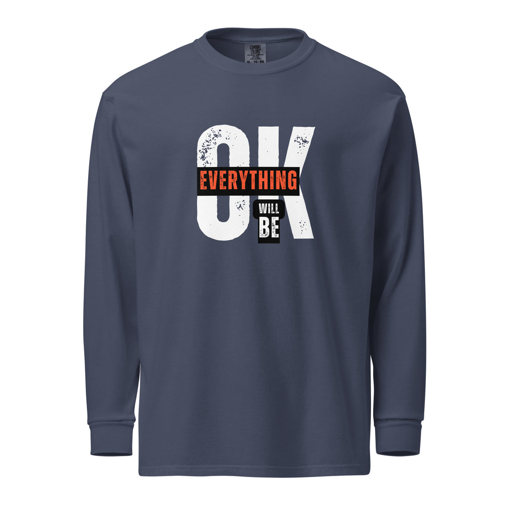 Unisex Garment-dyed heavyweight long-sleeve shirt | Everything Will Be Ok long-sleeve shirt AwRans Clothing unisex-garment-dyed-heavyweight-long-sleeve-shirt-navy-front-67eab378cf79d
