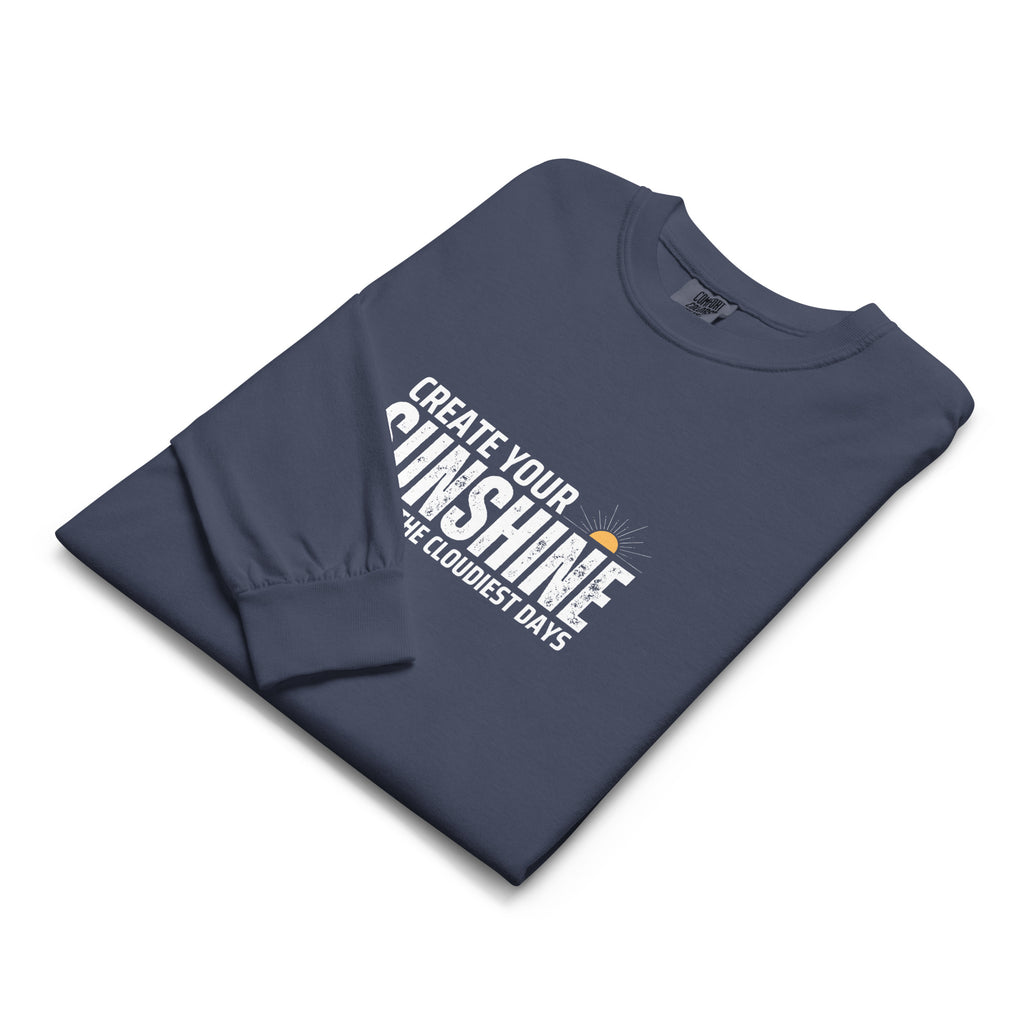 Unisex Garment-dyed heavyweight long-sleeve shirt | Create Your Sunshine long-sleeve shirt AwRans Clothing unisex-garment-dyed-heavyweight-long-sleeve-shirt-navy-front-67eab77360be4