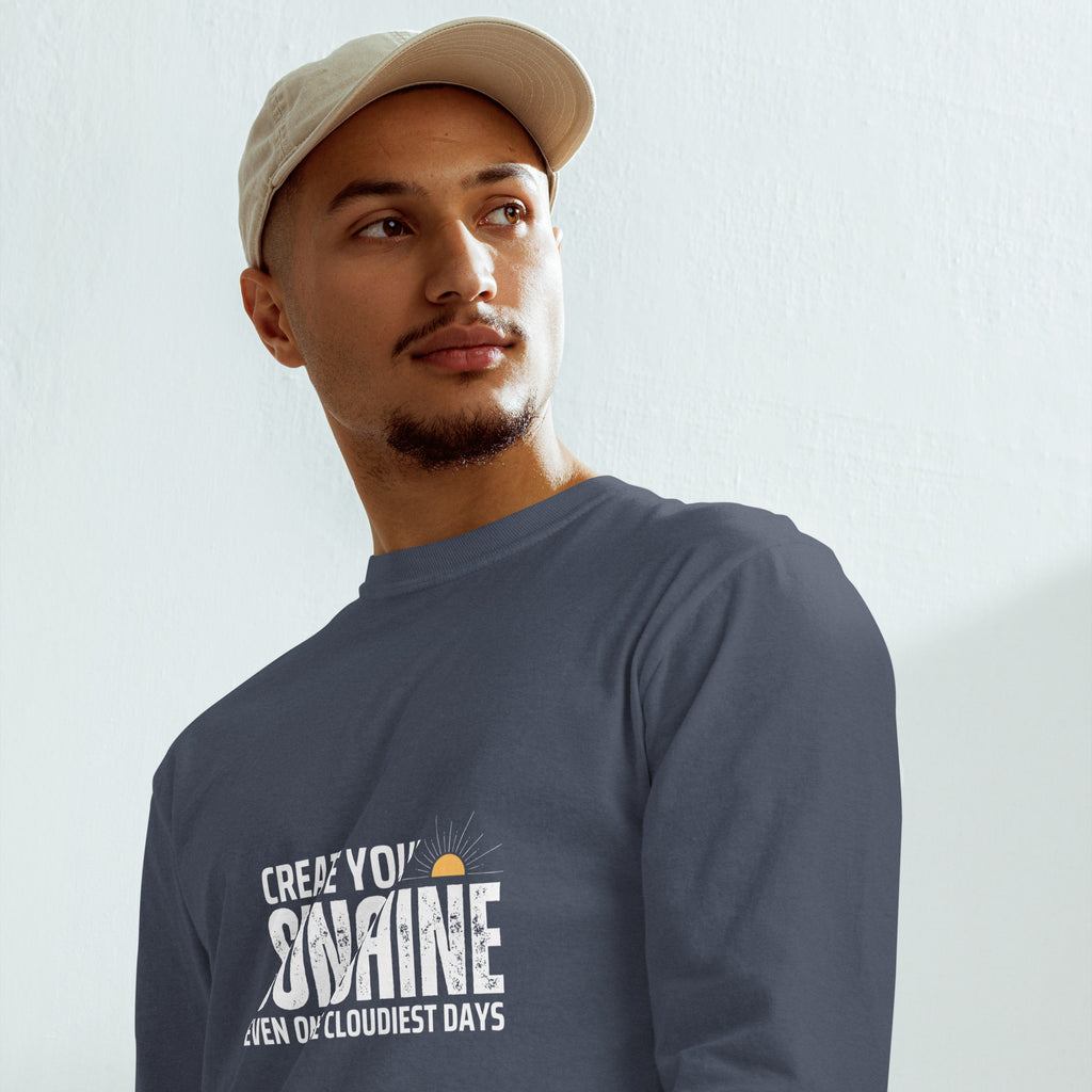 Unisex Garment-dyed heavyweight long-sleeve shirt | Create Your Sunshine long-sleeve shirt AwRans Clothing unisex-garment-dyed-heavyweight-long-sleeve-shirt-navy-front-67eab77361ee2
