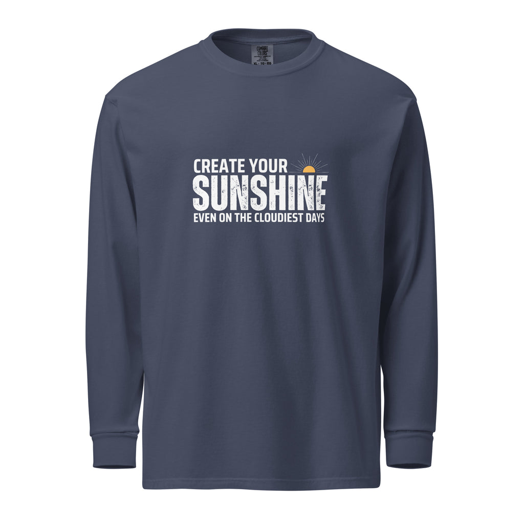 Unisex Garment-dyed heavyweight long-sleeve shirt | Create Your Sunshine long-sleeve shirt AwRans Clothing unisex-garment-dyed-heavyweight-long-sleeve-shirt-navy-front-67eab7736597a
