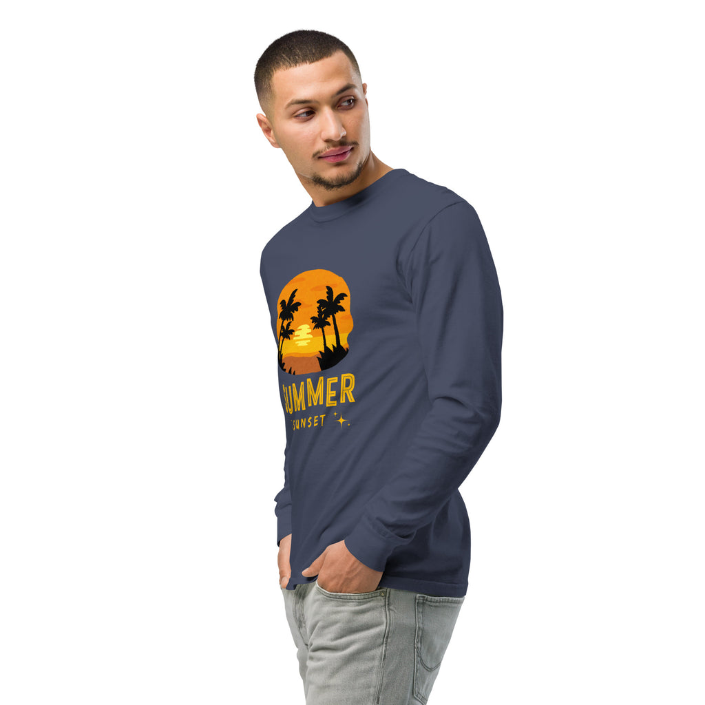 Unisex Garment-dyed heavyweight long-sleeve shirt | Summer Sunset long-sleeve shirt AwRans Clothing unisex-garment-dyed-heavyweight-long-sleeve-shirt-navy-left-front-2-67eaae921ee9c