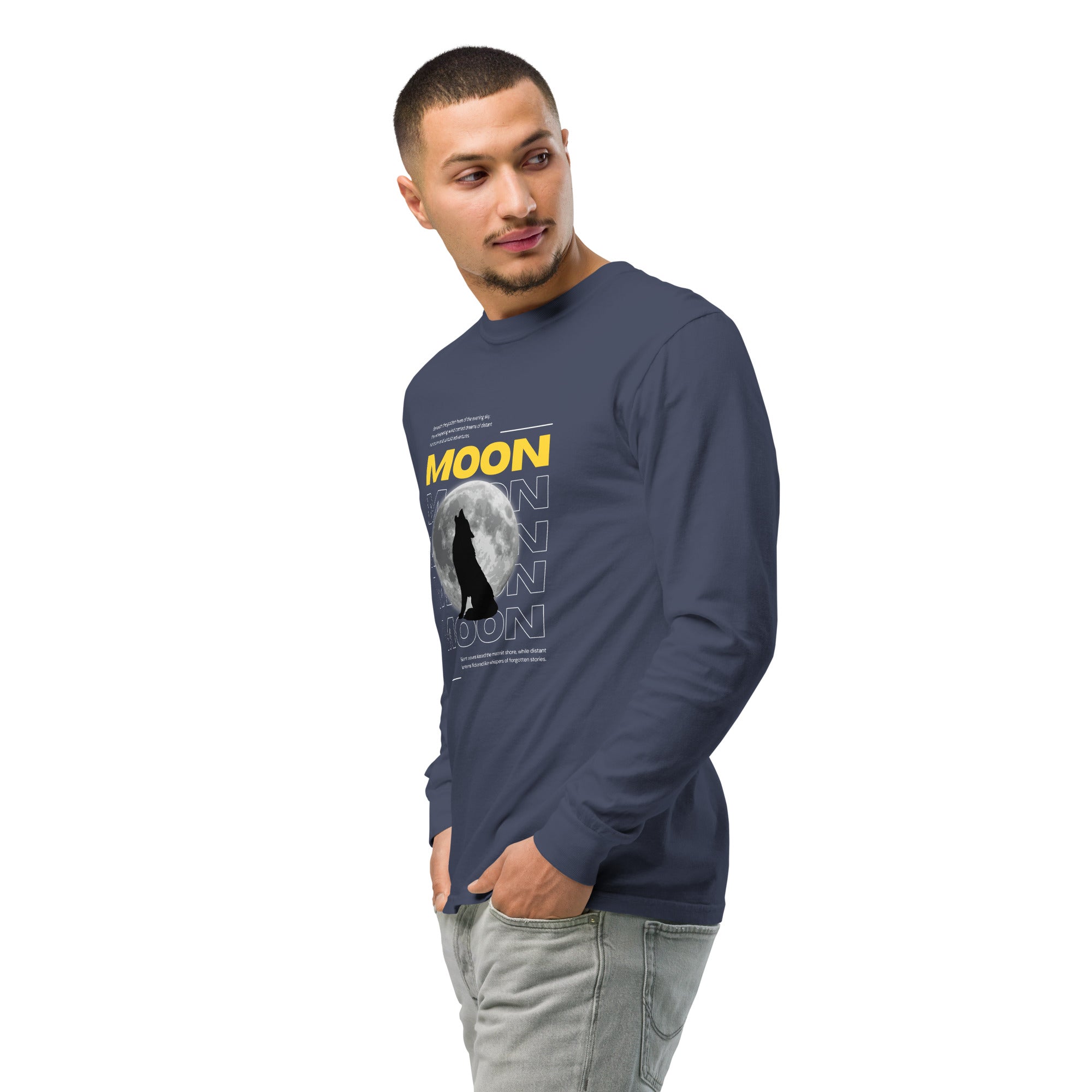 Unisex Garment-dyed heavyweight long-sleeve shirt | Moon long-sleeve shirt AwRans Clothing unisex-garment-dyed-heavyweight-long-sleeve-shirt-navy-left-front-2-67eaaf411dbc4