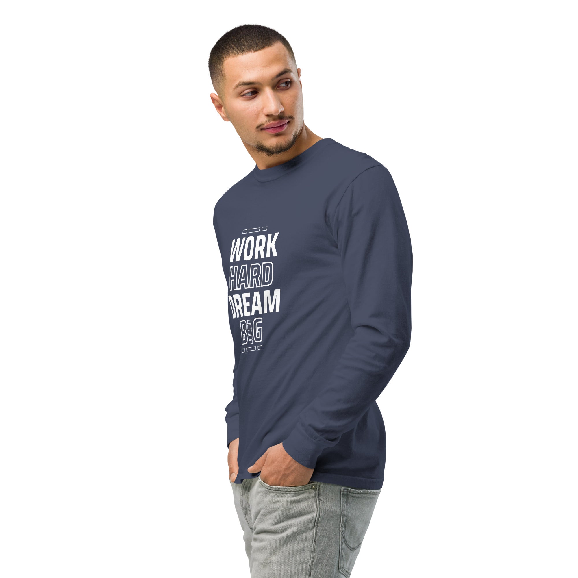 Unisex Garment-dyed heavyweight long-sleeve shirt | Work Hard , Dream Big long-sleeve shirt AwRans Clothing unisex-garment-dyed-heavyweight-long-sleeve-shirt-navy-left-front-2-67eab157a9f13