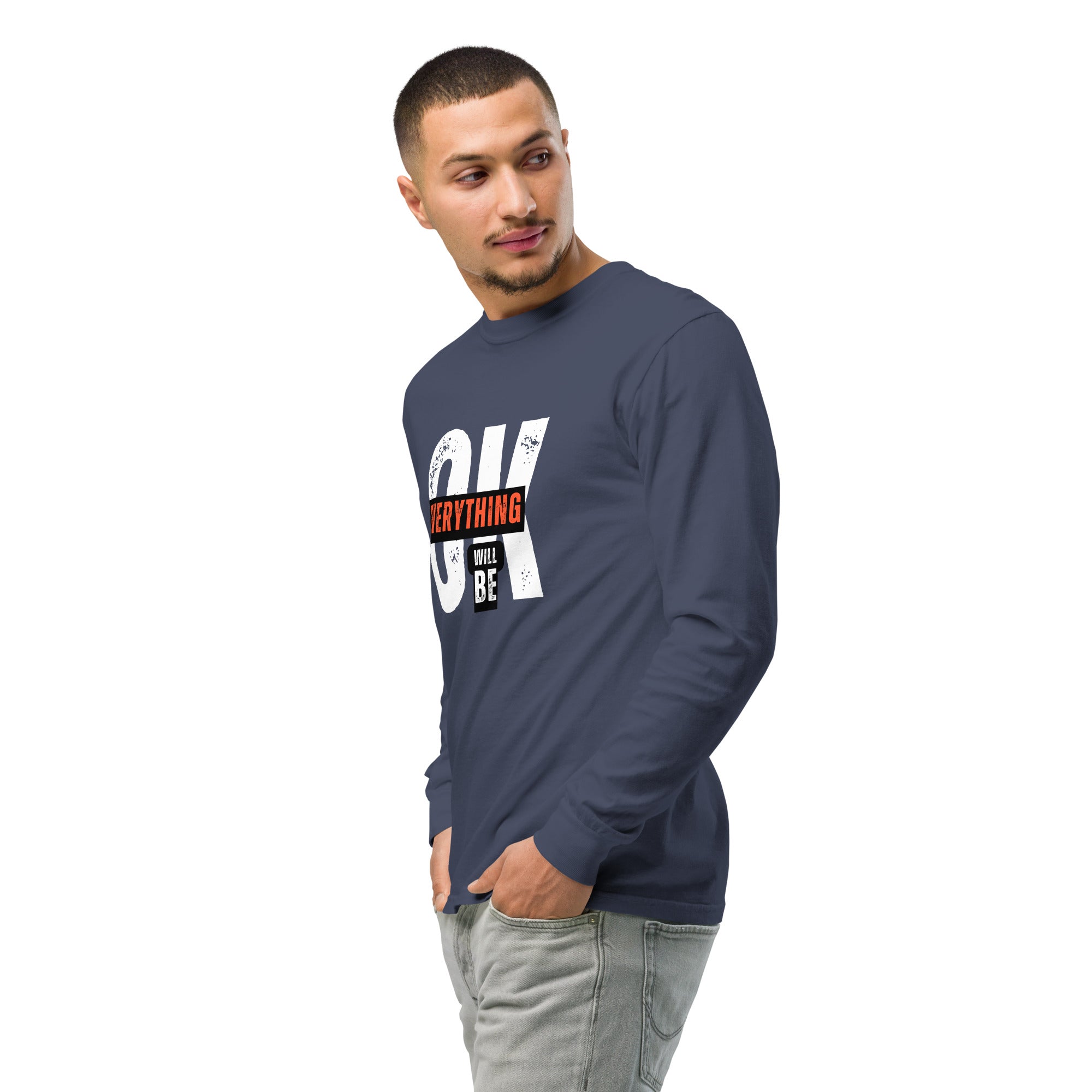 Unisex Garment-dyed heavyweight long-sleeve shirt | Everything Will Be Ok long-sleeve shirt AwRans Clothing unisex-garment-dyed-heavyweight-long-sleeve-shirt-navy-left-front-2-67eab378cb3dc