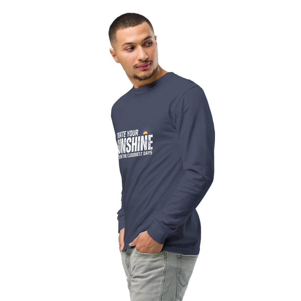 Unisex Garment-dyed heavyweight long-sleeve shirt | Create Your Sunshine long-sleeve shirt AwRans Clothing unisex-garment-dyed-heavyweight-long-sleeve-shirt-navy-left-front-2-67eab77363e5a