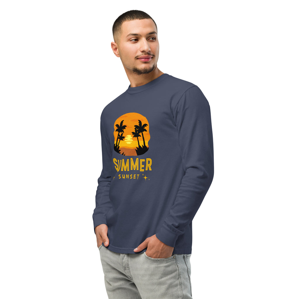 Unisex Garment-dyed heavyweight long-sleeve shirt | Summer Sunset long-sleeve shirt AwRans Clothing unisex-garment-dyed-heavyweight-long-sleeve-shirt-navy-left-front-67eaae9226085