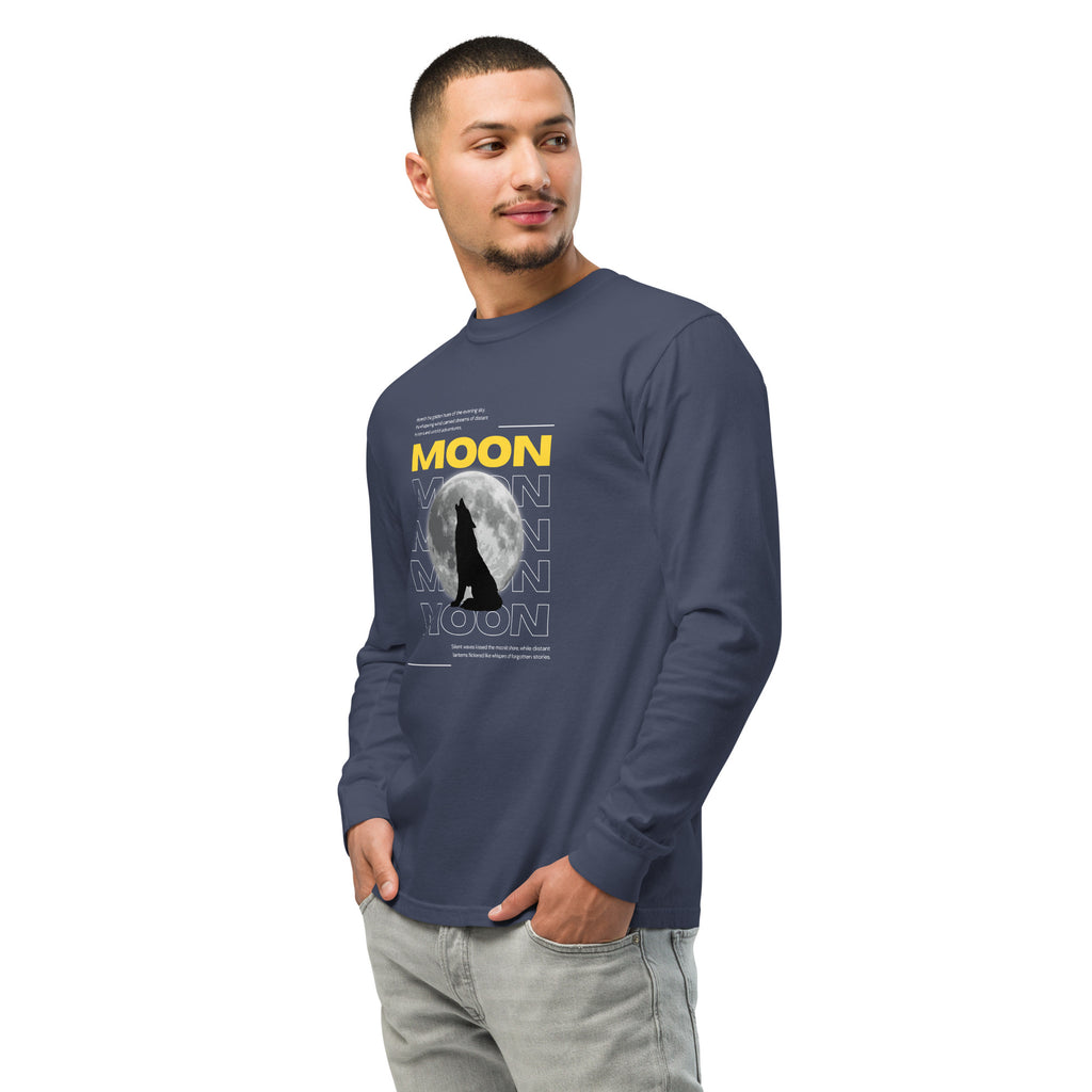 Unisex Garment-dyed heavyweight long-sleeve shirt | Moon long-sleeve shirt AwRans Clothing unisex-garment-dyed-heavyweight-long-sleeve-shirt-navy-left-front-67eaaf4122c2f