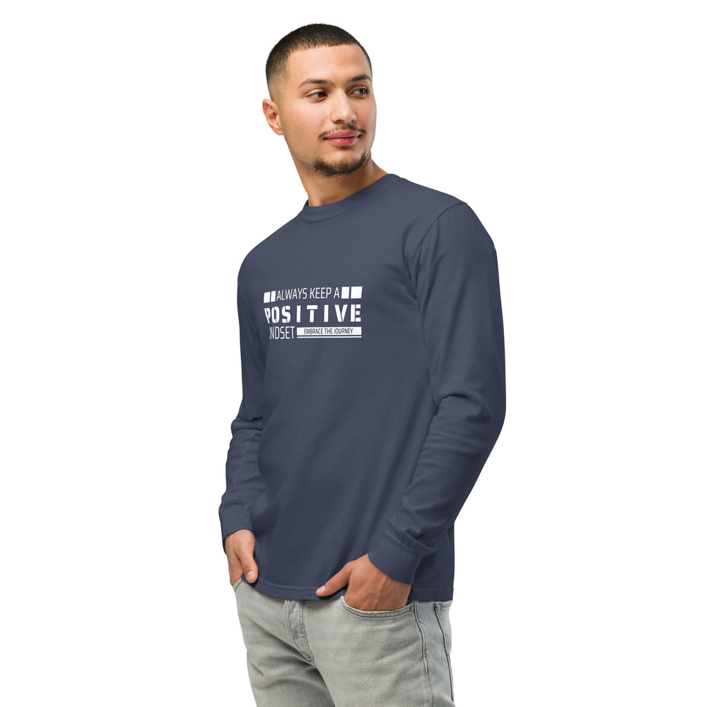 Unisex Garment-dyed heavyweight long-sleeve shirt | Always Keep A Positive Mindset long-sleeve shirt AwRans Clothing unisex-garment-dyed-heavyweight-long-sleeve-shirt-navy-left-front-67eab2c30cef3