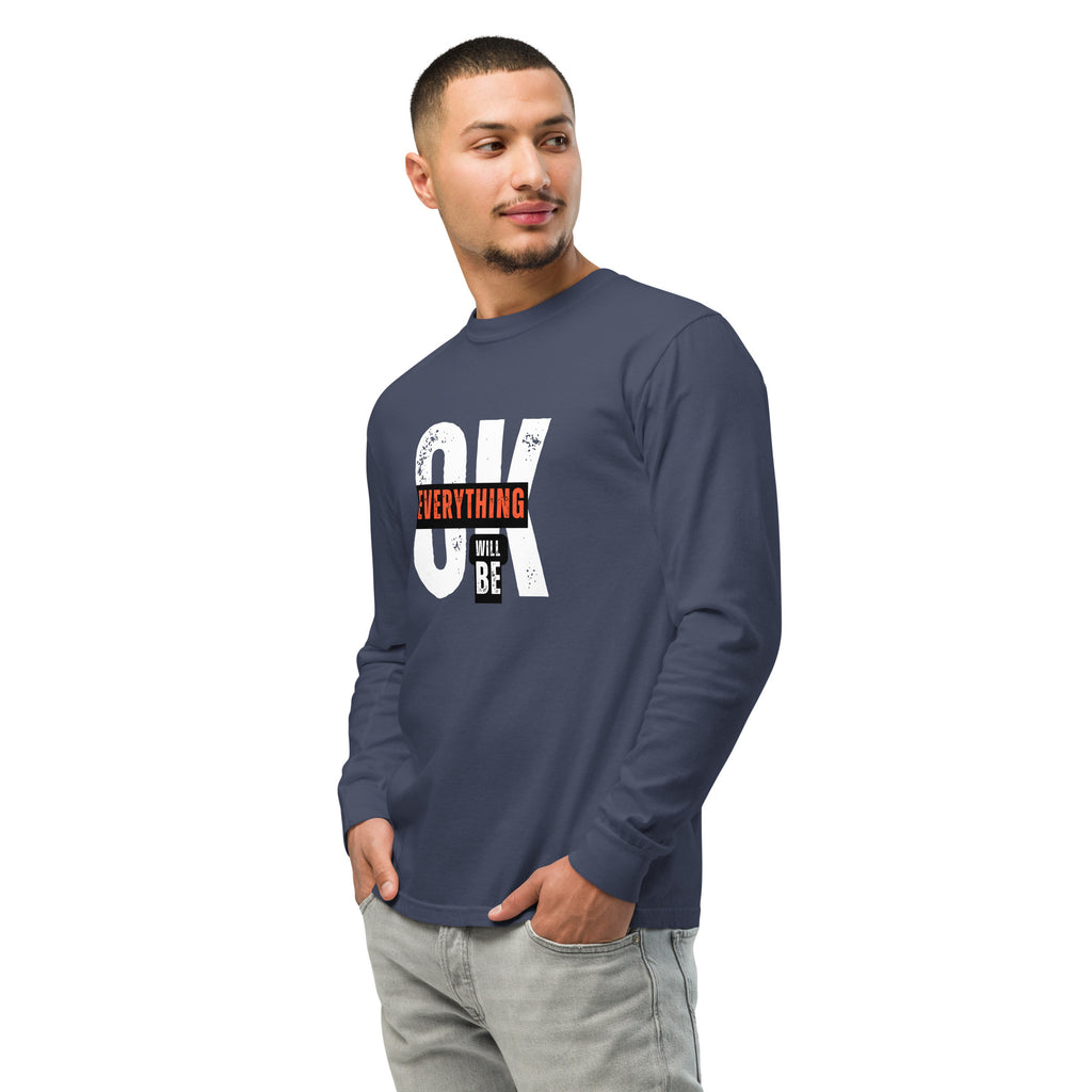 Unisex Garment-dyed heavyweight long-sleeve shirt | Everything Will Be Ok long-sleeve shirt AwRans Clothing unisex-garment-dyed-heavyweight-long-sleeve-shirt-navy-left-front-67eab378cf294