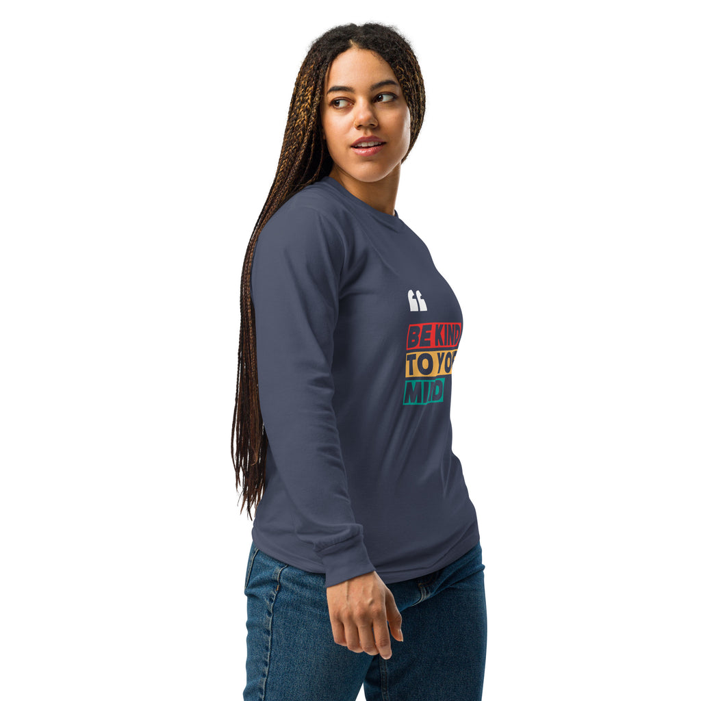 Unisex Garment-dyed heavyweight long-sleeve shirt | Be Kind To Your Mind long-sleeve shirt AwRans Clothing unisex-garment-dyed-heavyweight-long-sleeve-shirt-navy-right-67eaaff16c7a1