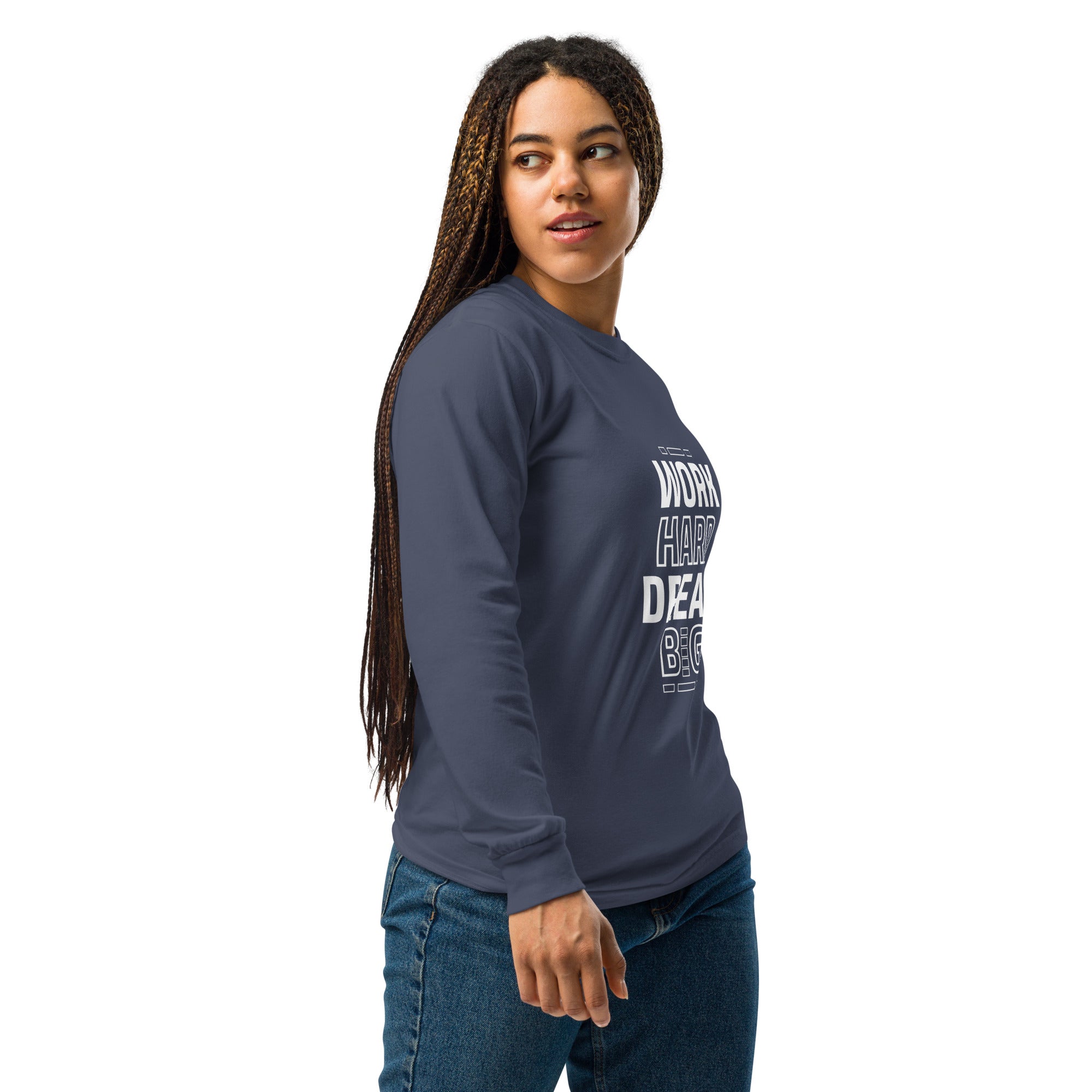 Unisex Garment-dyed heavyweight long-sleeve shirt | Work Hard , Dream Big long-sleeve shirt AwRans Clothing unisex-garment-dyed-heavyweight-long-sleeve-shirt-navy-right-67eab157ad67f