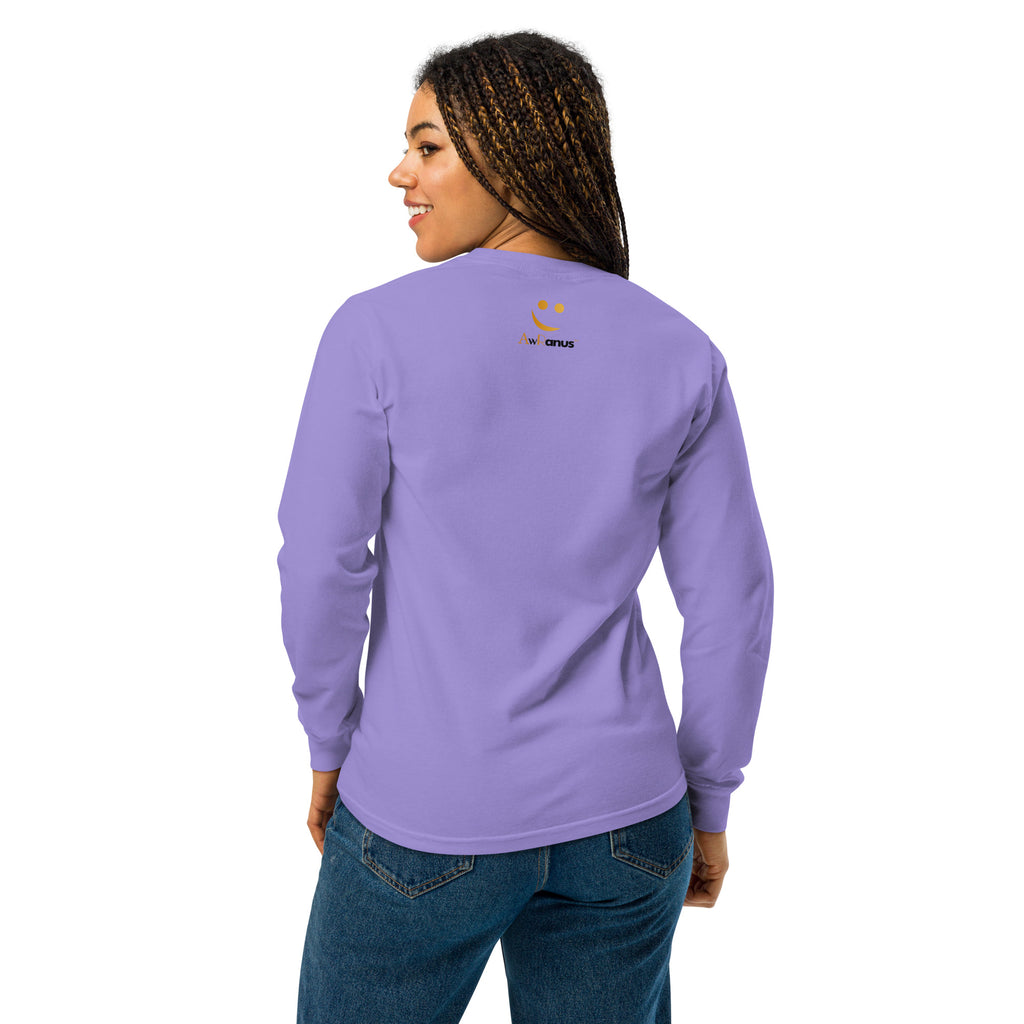 Unisex Garment-dyed heavyweight long-sleeve shirt | Be Kind To Your Mind long-sleeve shirt AwRans Clothing unisex-garment-dyed-heavyweight-long-sleeve-shirt-violet-back-67eaaff192d67