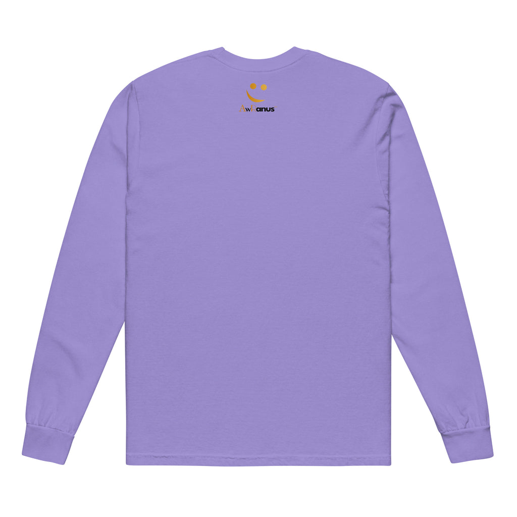 Unisex Garment-dyed heavyweight long-sleeve shirt | Everything Will Be Ok long-sleeve shirt AwRans Clothing unisex-garment-dyed-heavyweight-long-sleeve-shirt-violet-back-67eab3792bba4