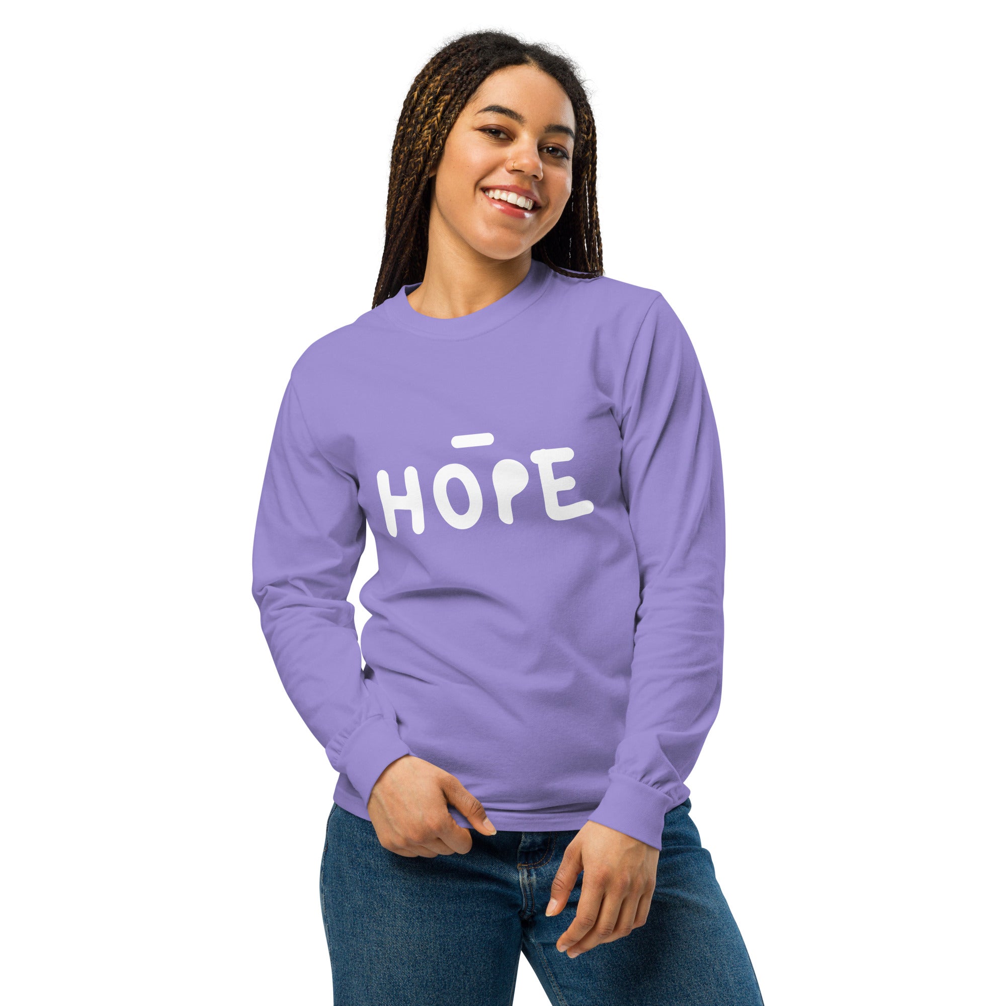 Unisex Garment-dyed heavyweight long-sleeve shirt | Hope long-sleeve shirt AwRans Clothing unisex-garment-dyed-heavyweight-long-sleeve-shirt-violet-front-67eaade55ed75
