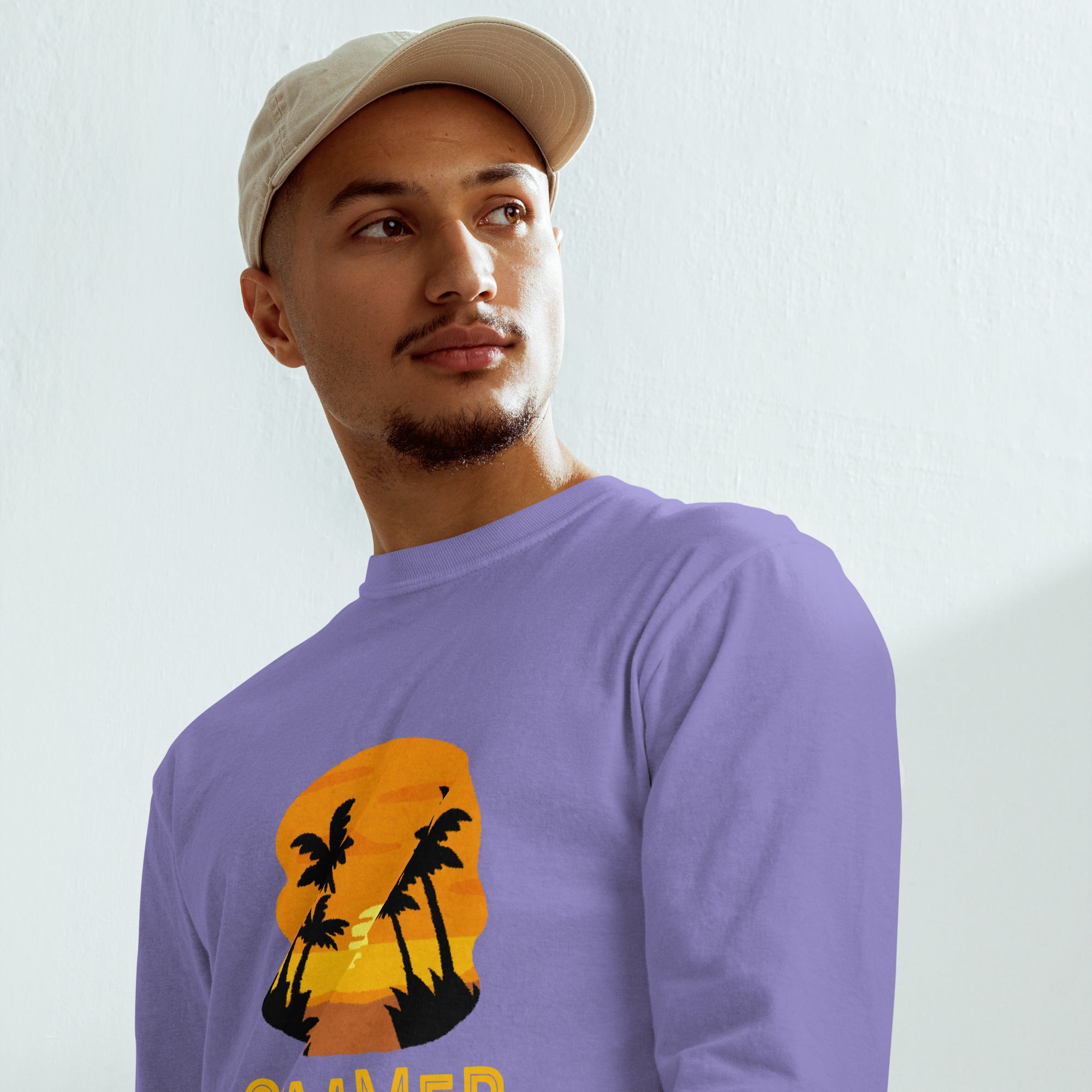 Unisex Garment-dyed heavyweight long-sleeve shirt | Summer Sunset long-sleeve shirt AwRans Clothing unisex-garment-dyed-heavyweight-long-sleeve-shirt-violet-front-67eaae924ffa7