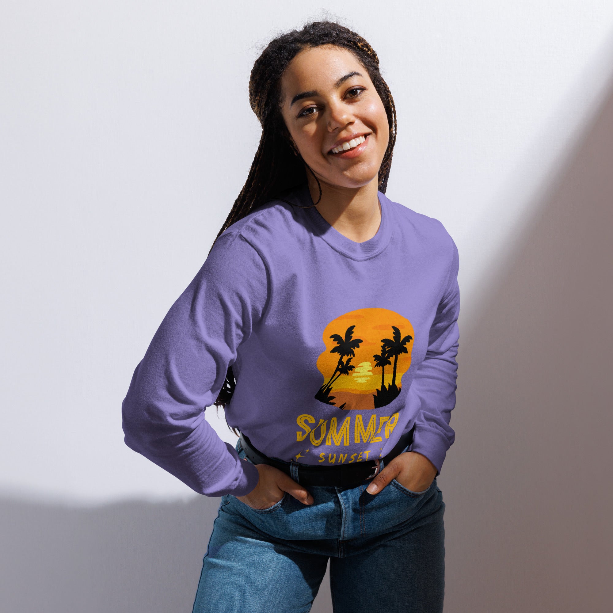 Unisex Garment-dyed heavyweight long-sleeve shirt | Summer Sunset long-sleeve shirt AwRans Clothing unisex-garment-dyed-heavyweight-long-sleeve-shirt-violet-front-67eaae9251244