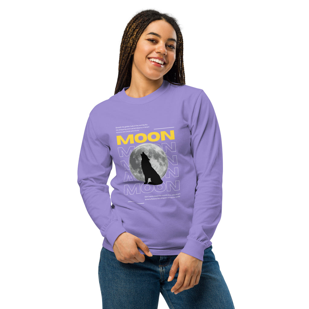 Unisex Garment-dyed heavyweight long-sleeve shirt | Moon long-sleeve shirt AwRans Clothing unisex-garment-dyed-heavyweight-long-sleeve-shirt-violet-front-67eaaf4150bb4