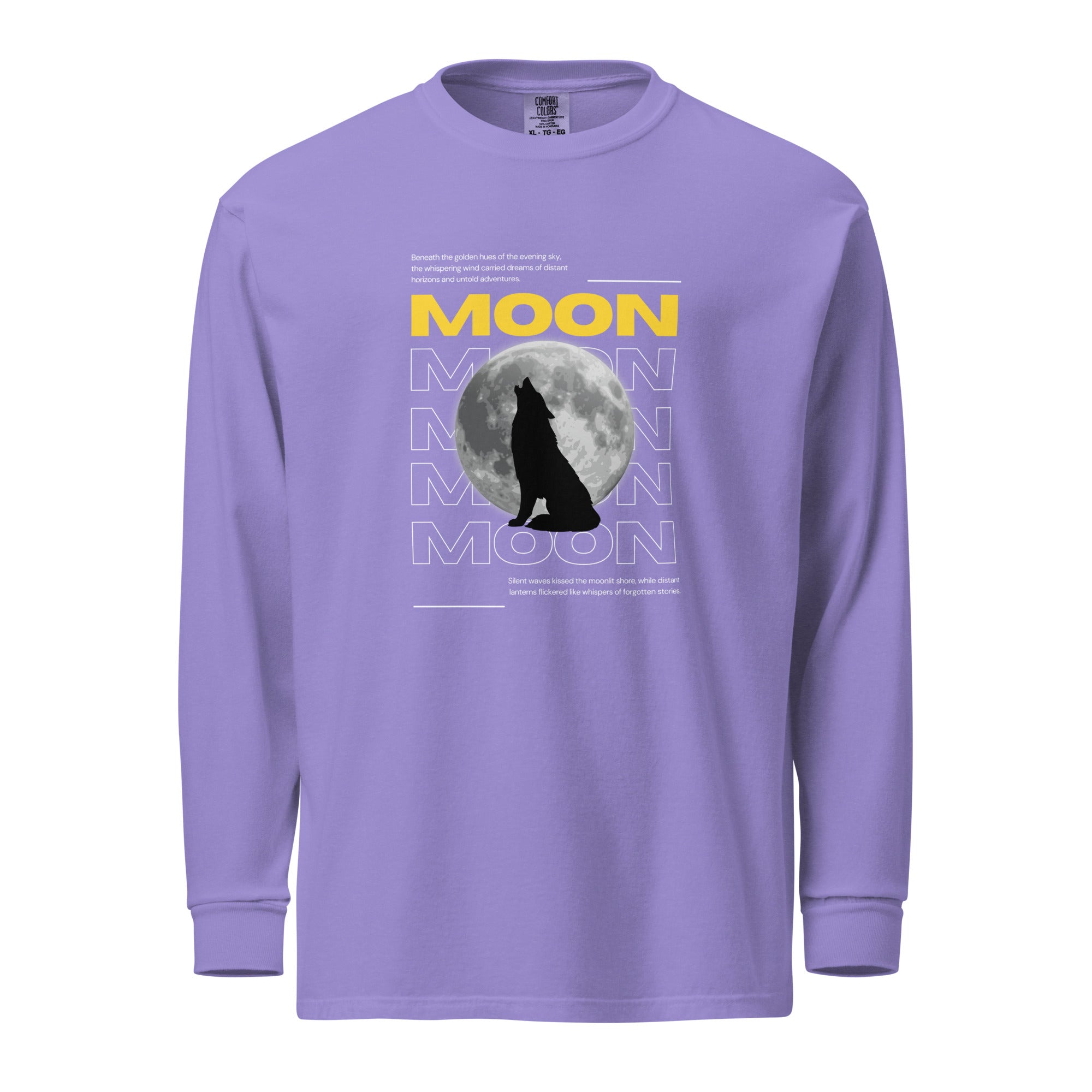 Unisex Garment-dyed heavyweight long-sleeve shirt | Moon long-sleeve shirt AwRans Clothing unisex-garment-dyed-heavyweight-long-sleeve-shirt-violet-front-67eaaf415415b