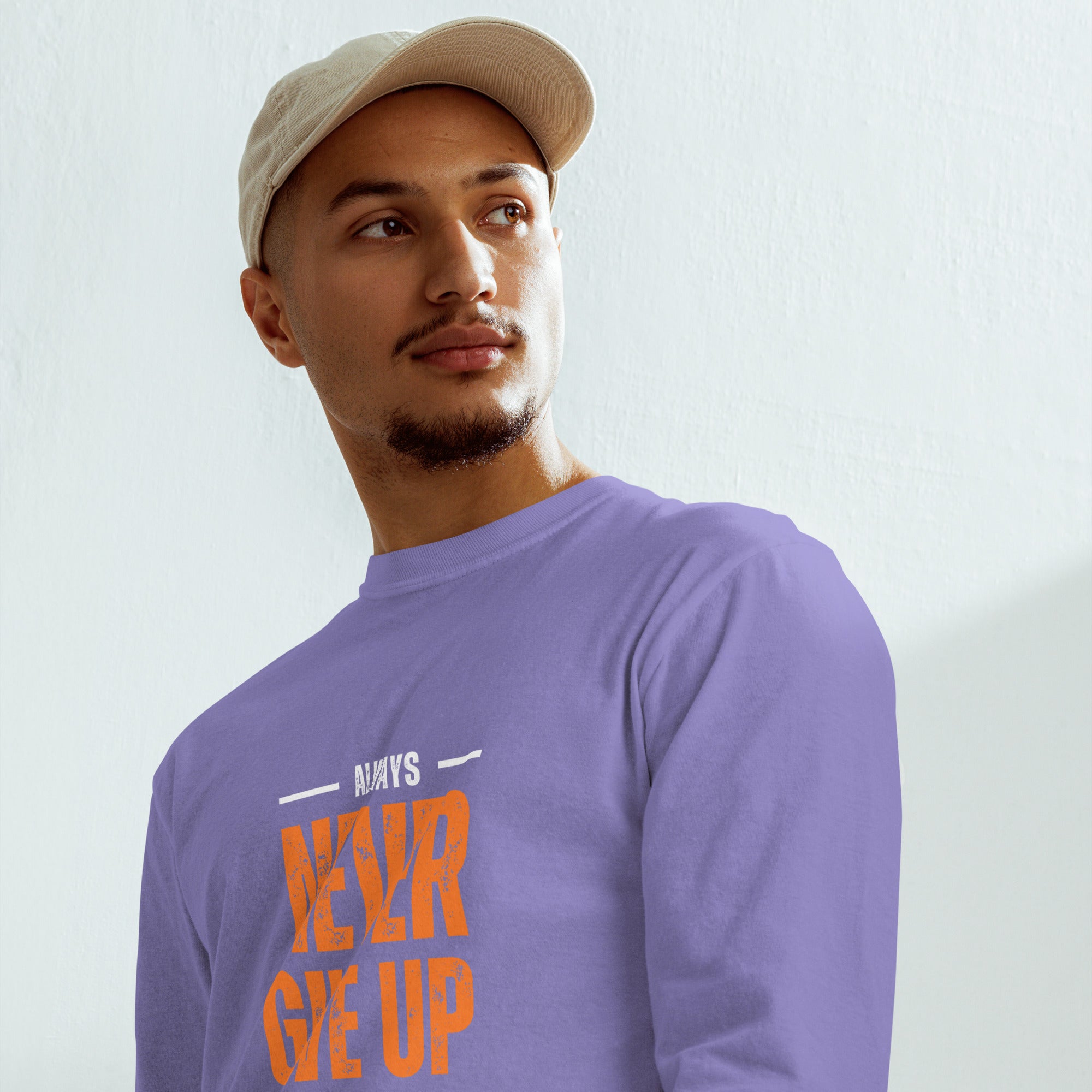 Unisex Garment-dyed heavyweight long-sleeve shirt | Always Never Give Up Stay Strong long-sleeve shirt AwRans Clothing unisex-garment-dyed-heavyweight-long-sleeve-shirt-violet-front-67eab0a3edba9
