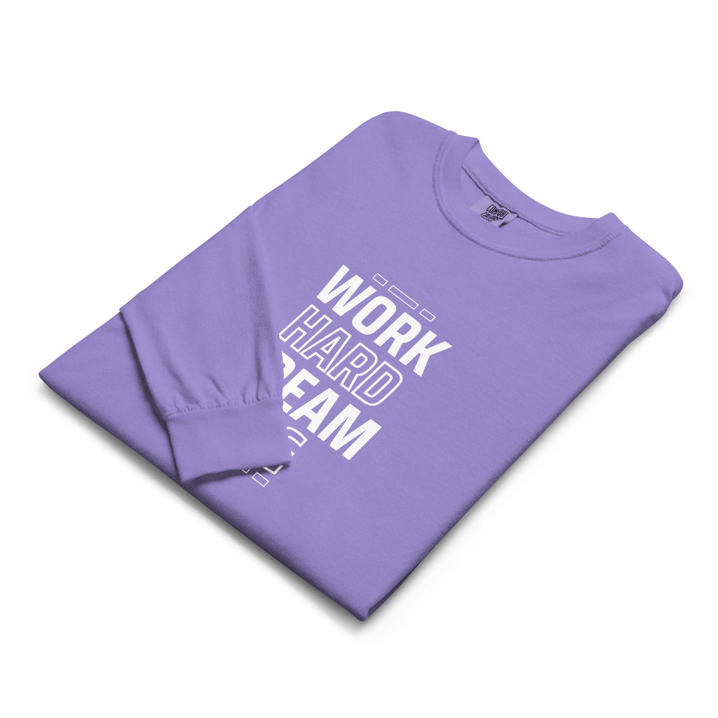 Unisex Garment-dyed heavyweight long-sleeve shirt | Work Hard , Dream Big long-sleeve shirt AwRans Clothing unisex-garment-dyed-heavyweight-long-sleeve-shirt-violet-front-67eab157cf154