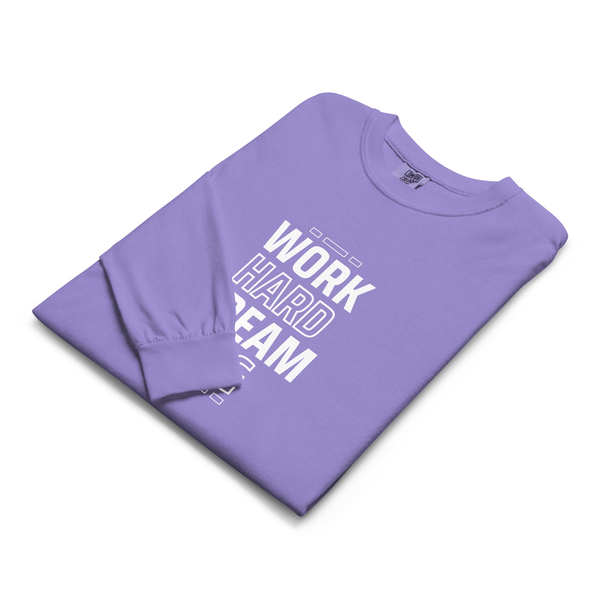 Unisex Garment-dyed heavyweight long-sleeve shirt | Work Hard , Dream Big long-sleeve shirt AwRans Clothing unisex-garment-dyed-heavyweight-long-sleeve-shirt-violet-front-67eab157cf154