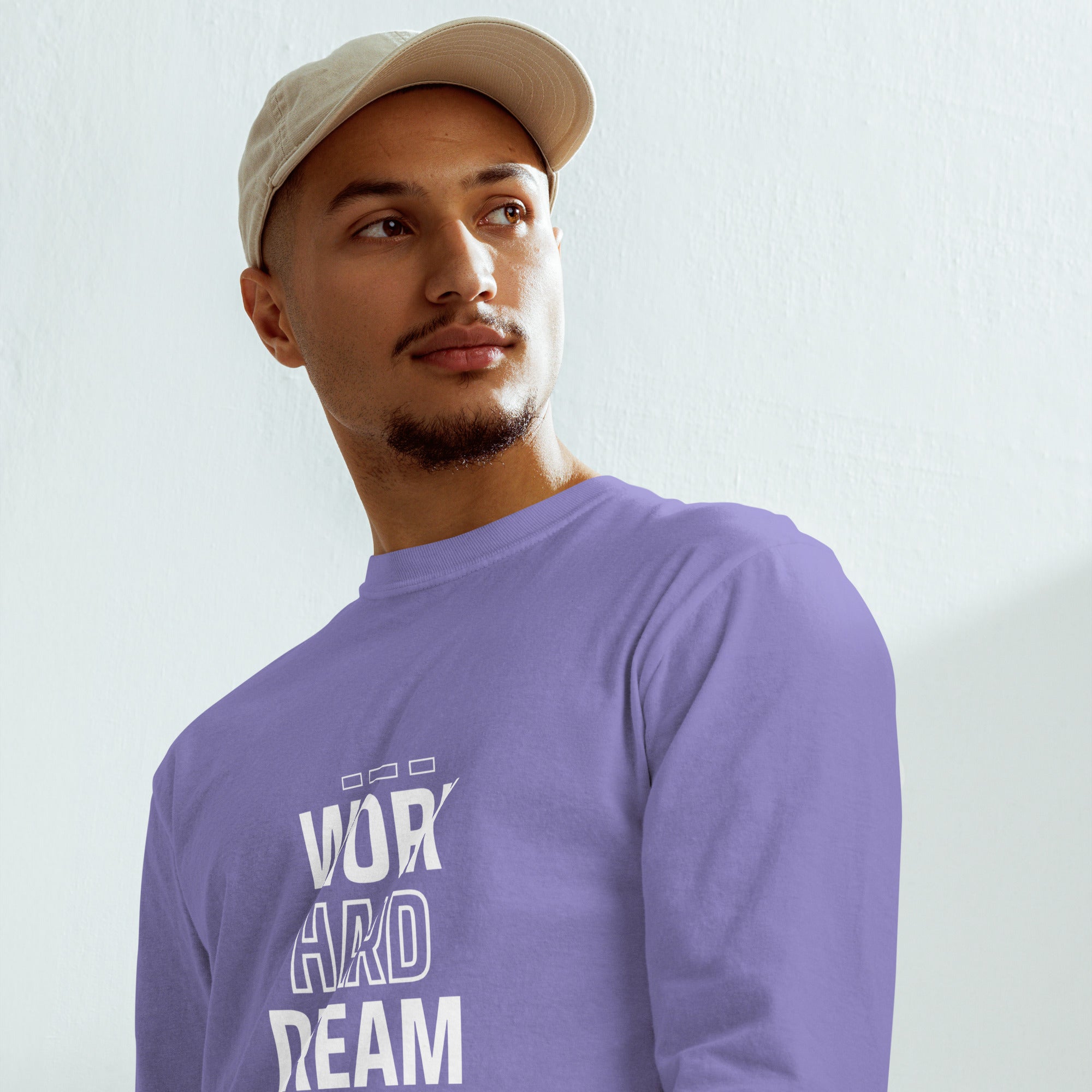 Unisex Garment-dyed heavyweight long-sleeve shirt | Work Hard , Dream Big long-sleeve shirt AwRans Clothing unisex-garment-dyed-heavyweight-long-sleeve-shirt-violet-front-67eab157d033f